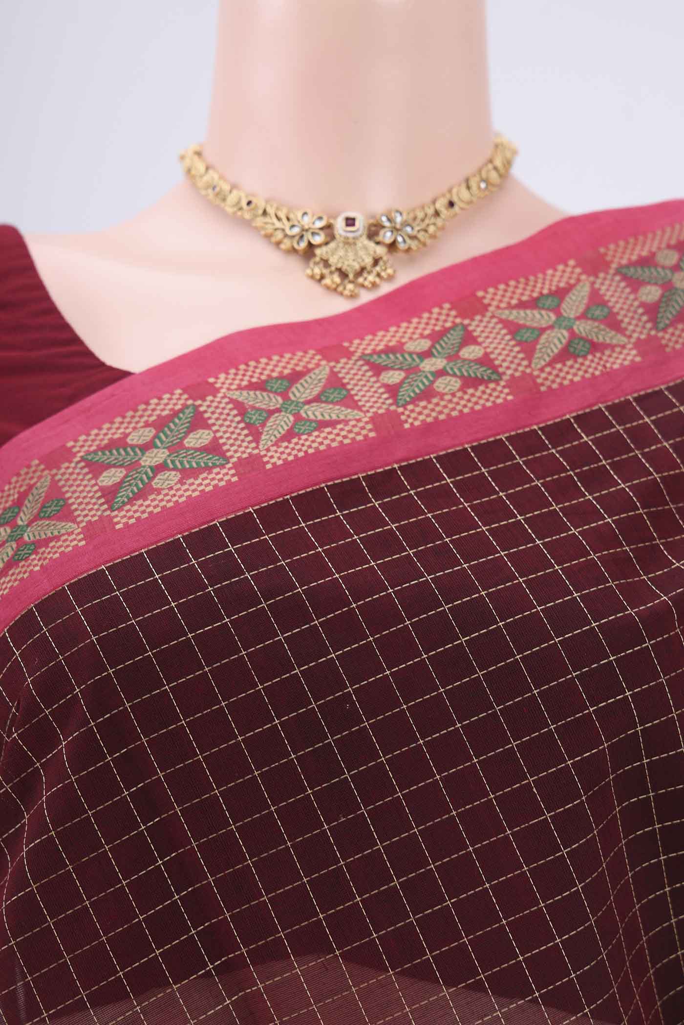Maroon Coimbatore Cotton Saree - Image 2