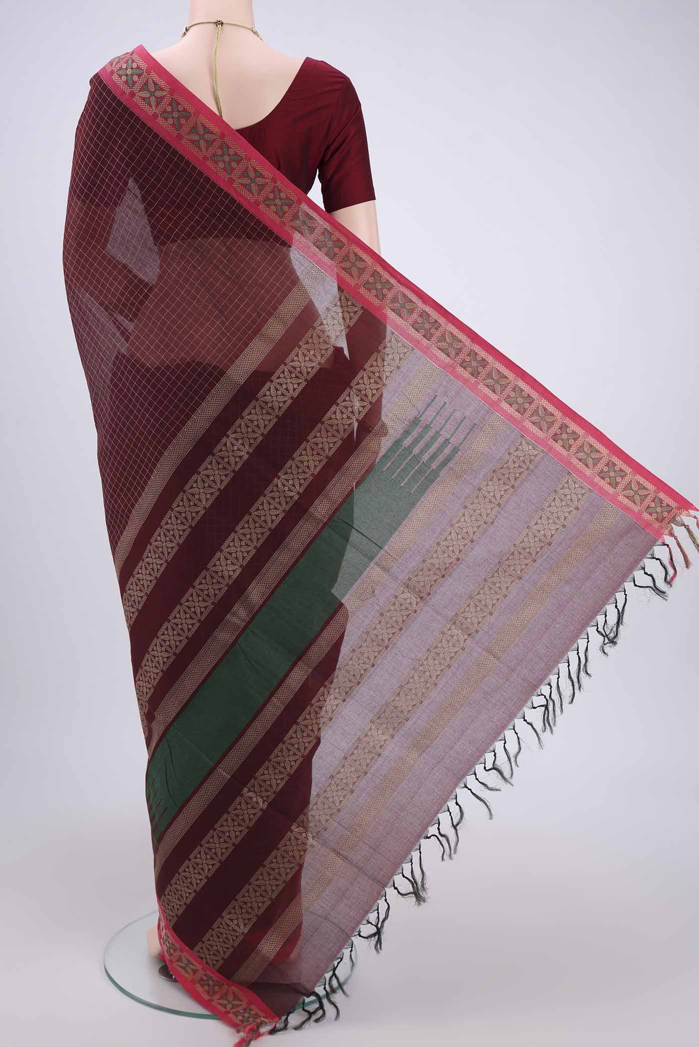 Maroon Coimbatore Cotton Saree - Image 3