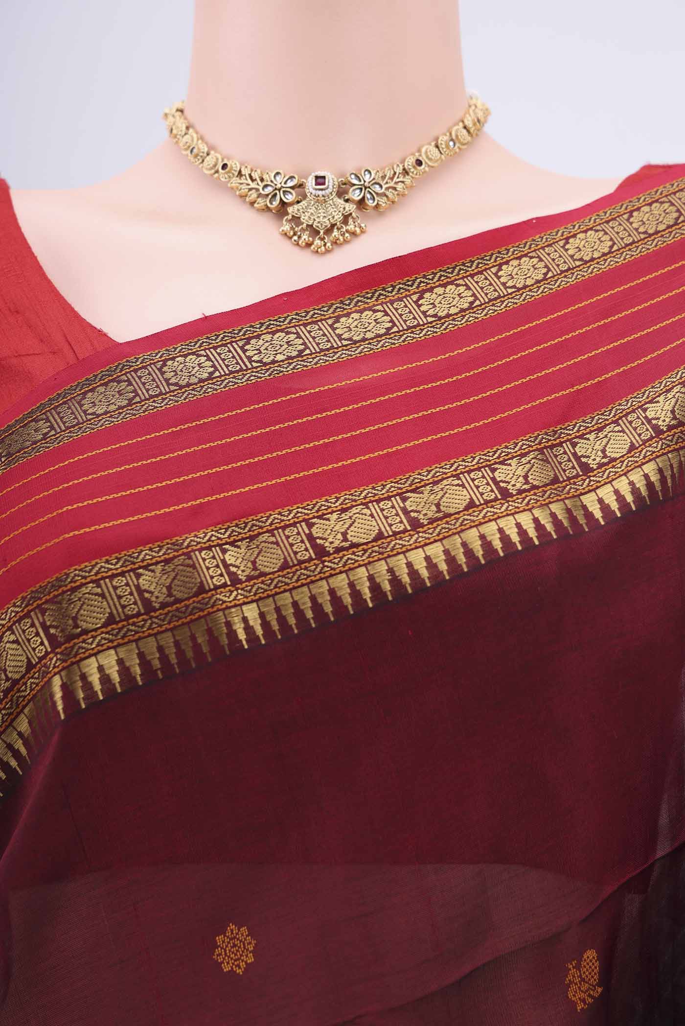Maroon Coimbatore Silk Cotton Saree - Image 2
