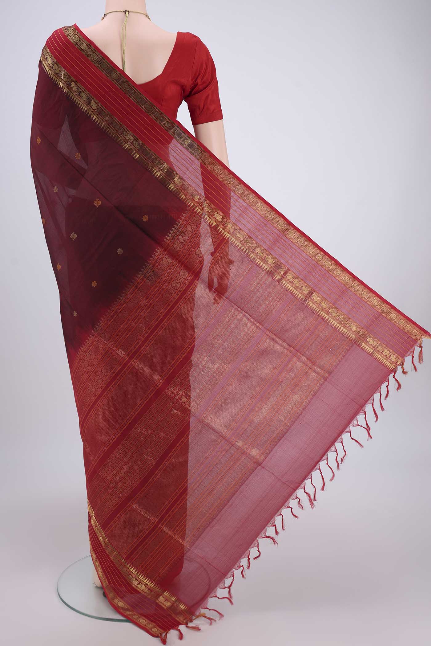 Maroon Coimbatore Silk Cotton Saree - Image 3