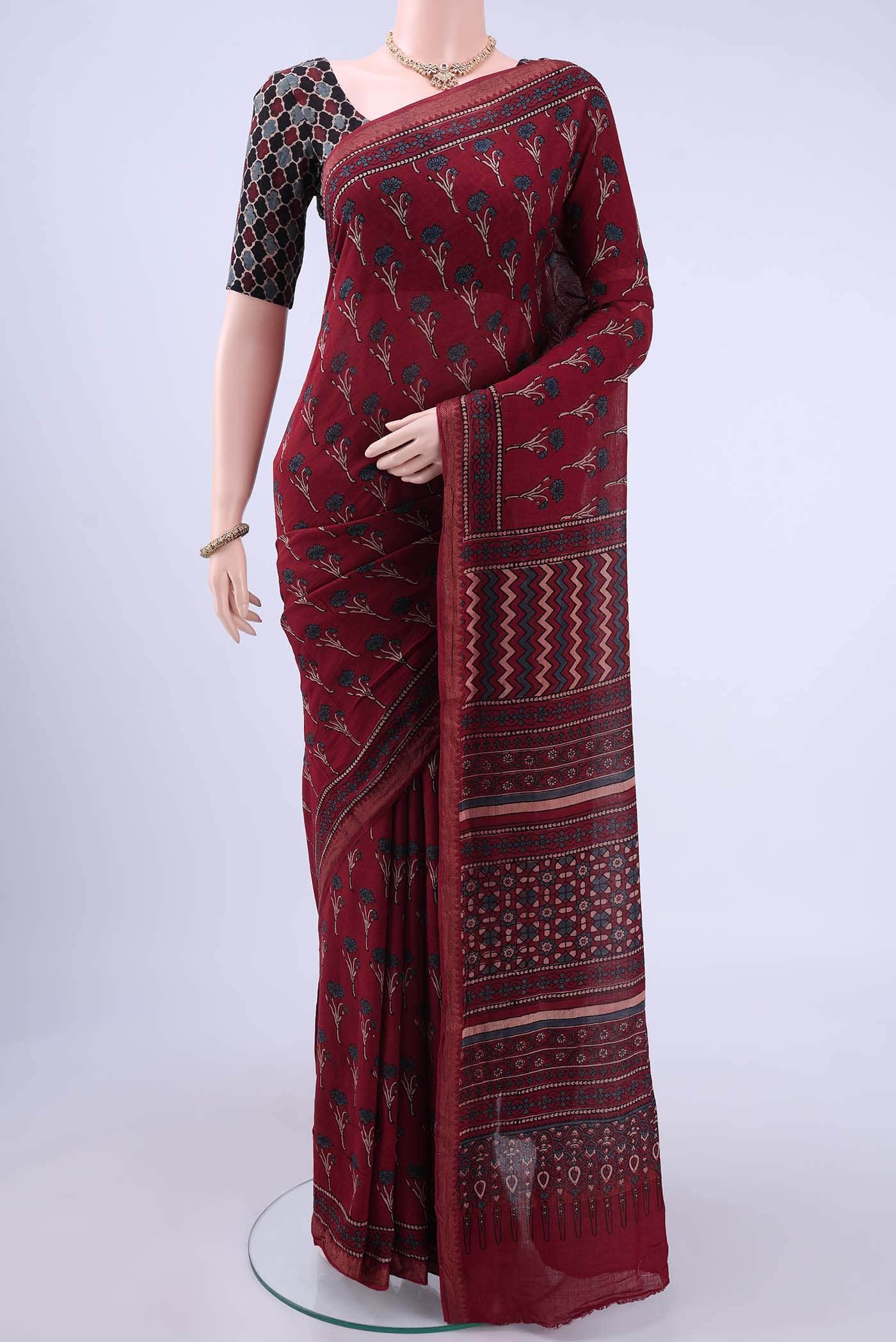 Maroon Cotton Saree