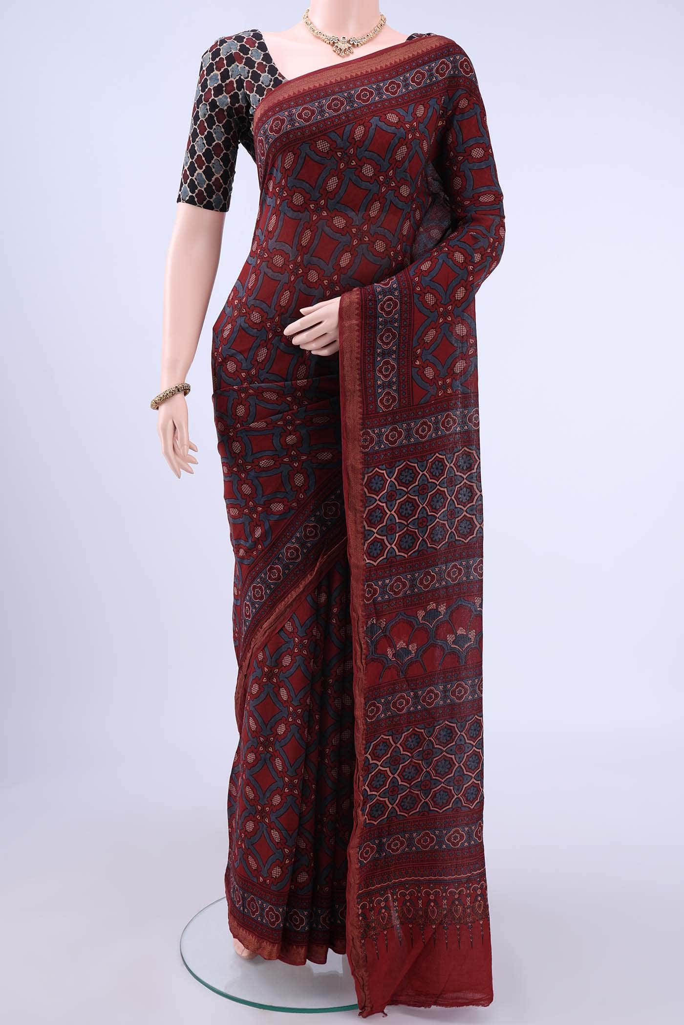 Maroon Cotton Saree