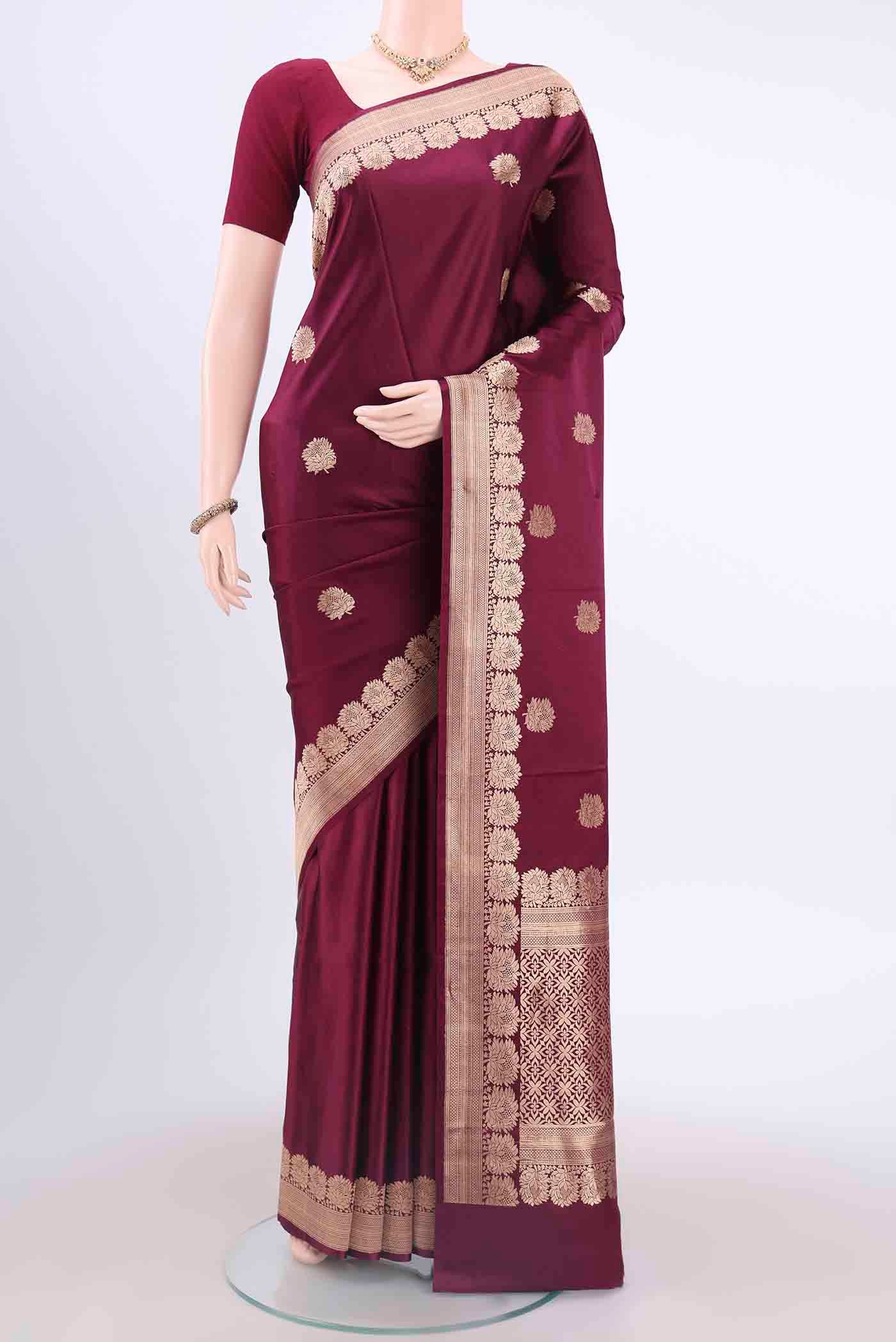 Maroon Dual Tone Banarasi Katan Silk Saree