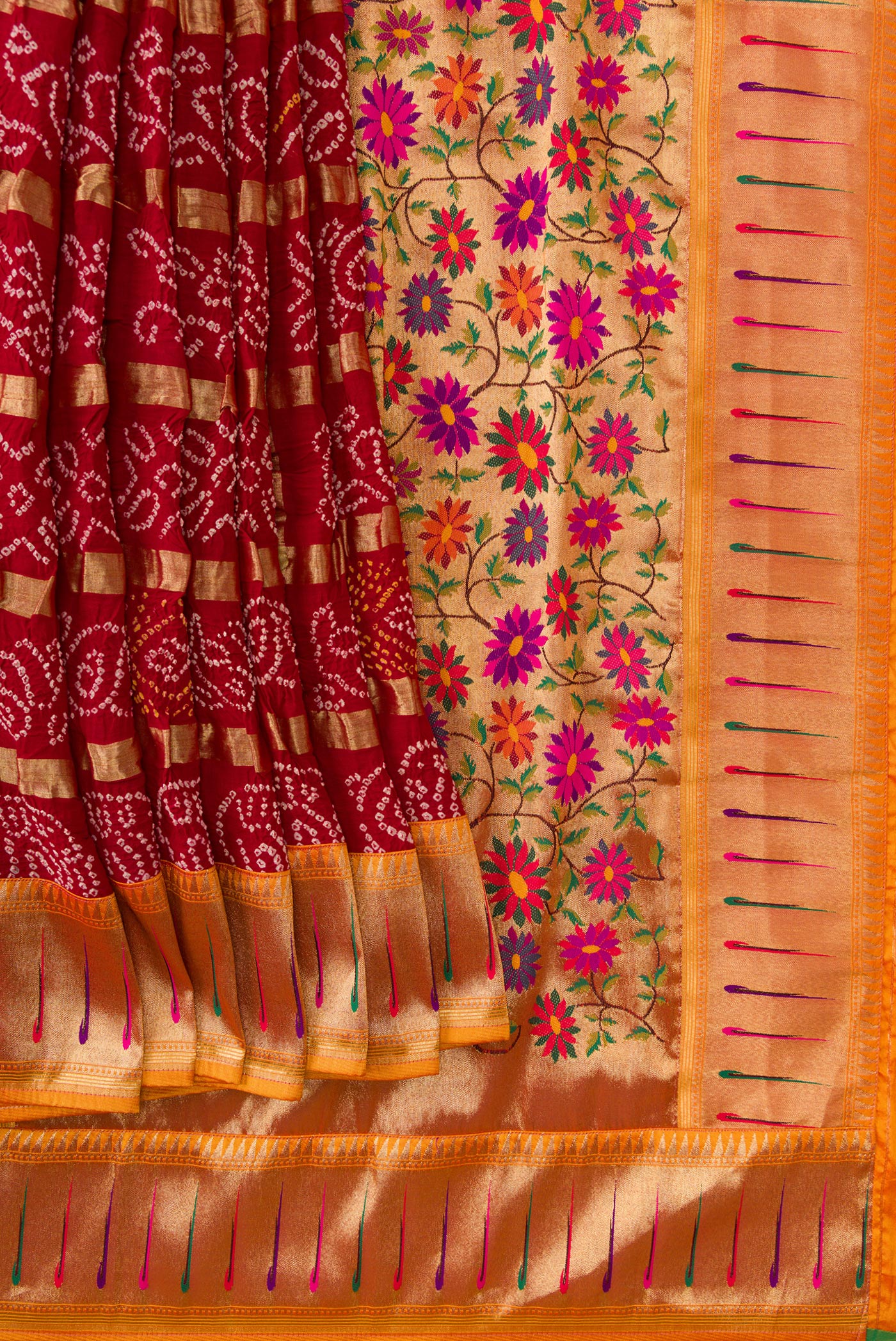 Maroon Bandhani Silk Saree - Image 4