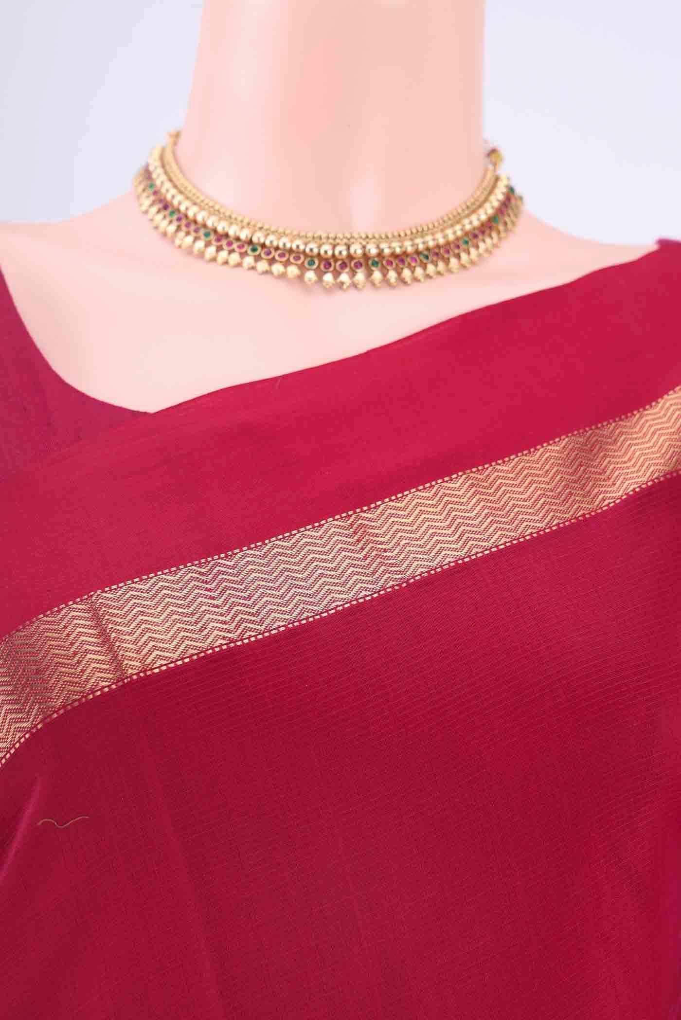 Red Maheshwari Silk Cotton Saree - Image 2