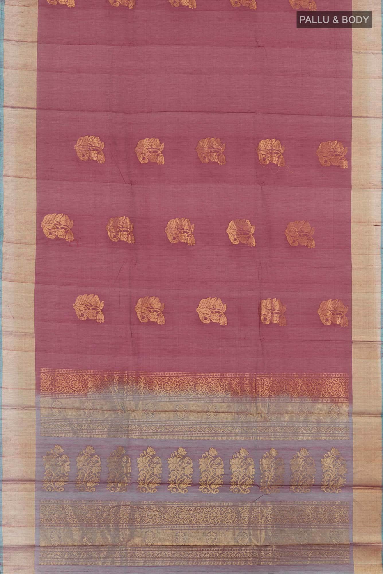 Maroon Dual Tone Blended Kora Cotton Saree - Image 2