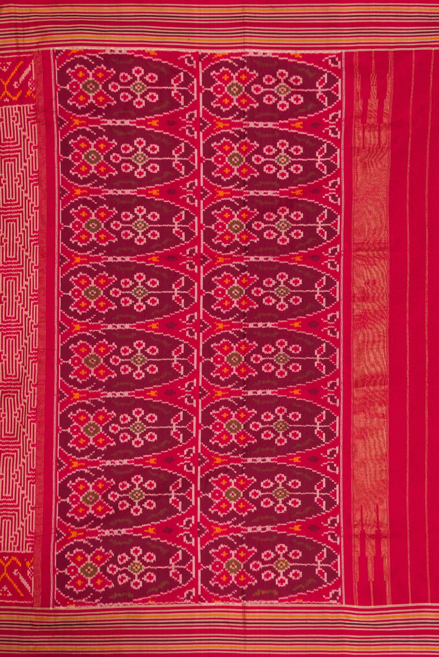 Dark Pink Dual Tone Double Ikat Saree - Image 7