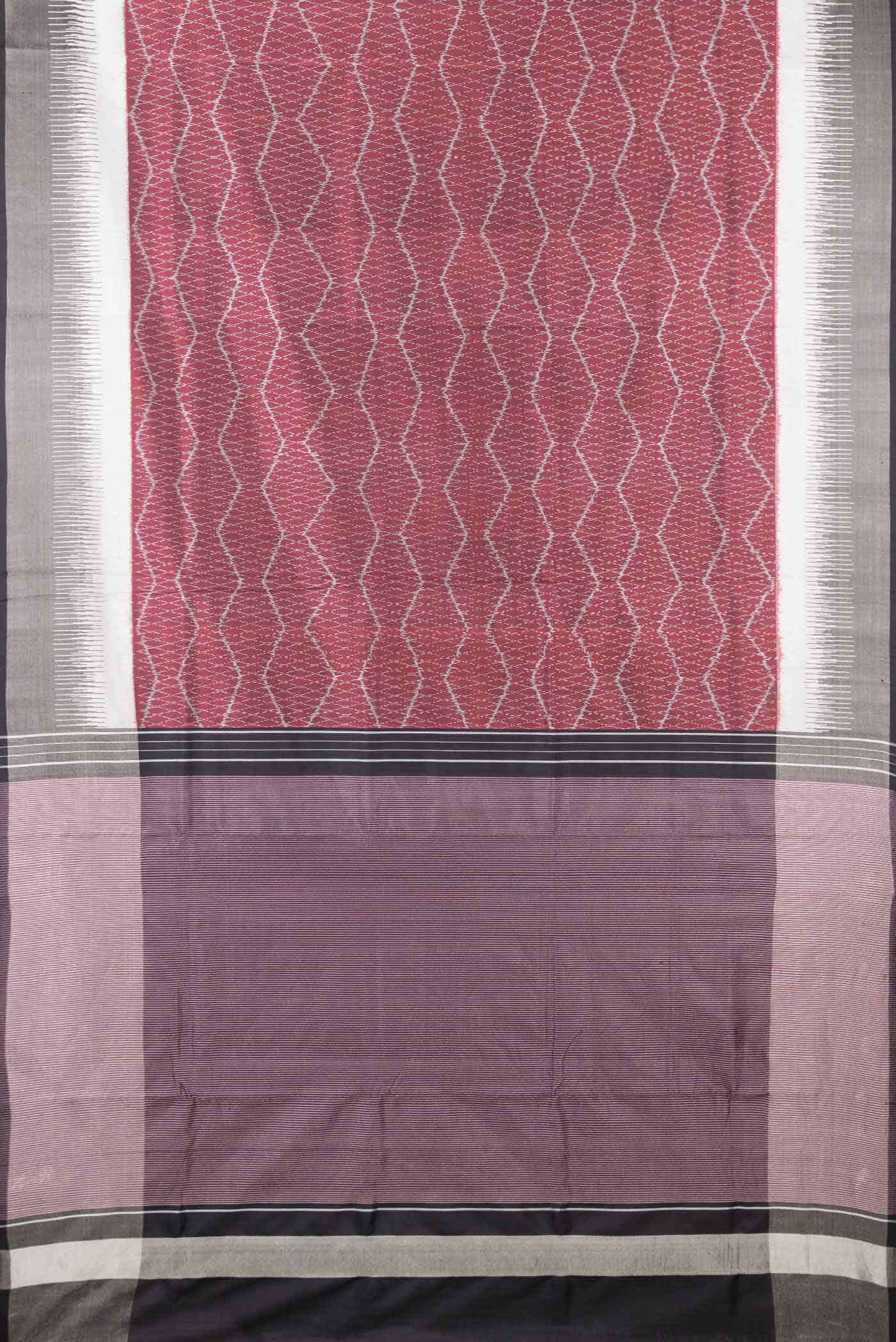 Pure Silk Pure Zari Maroon Dual Tone Double Ikat Saree - Image 4