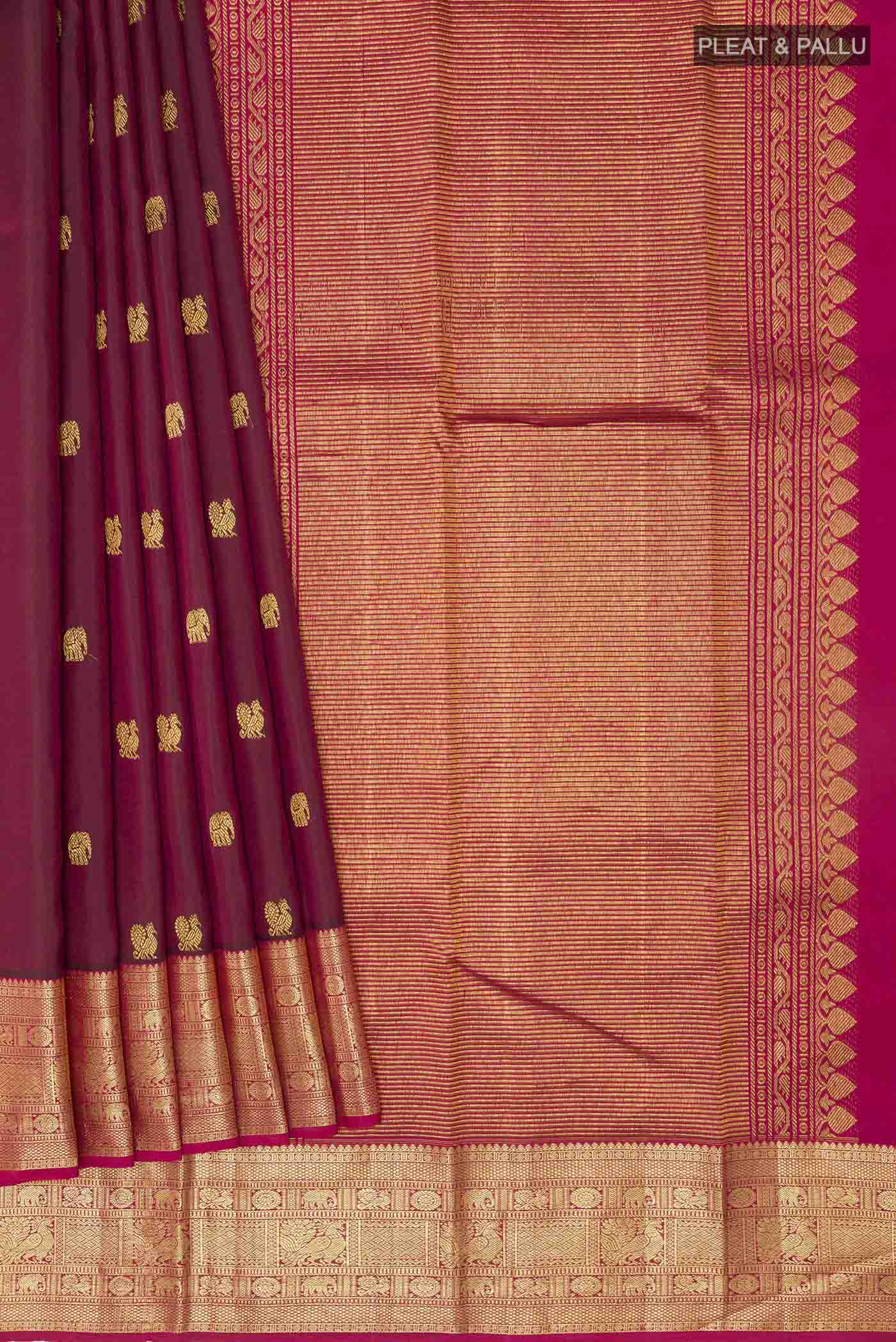 Maroon Dual Tone Kanchipuram Silk Saree - Image 4