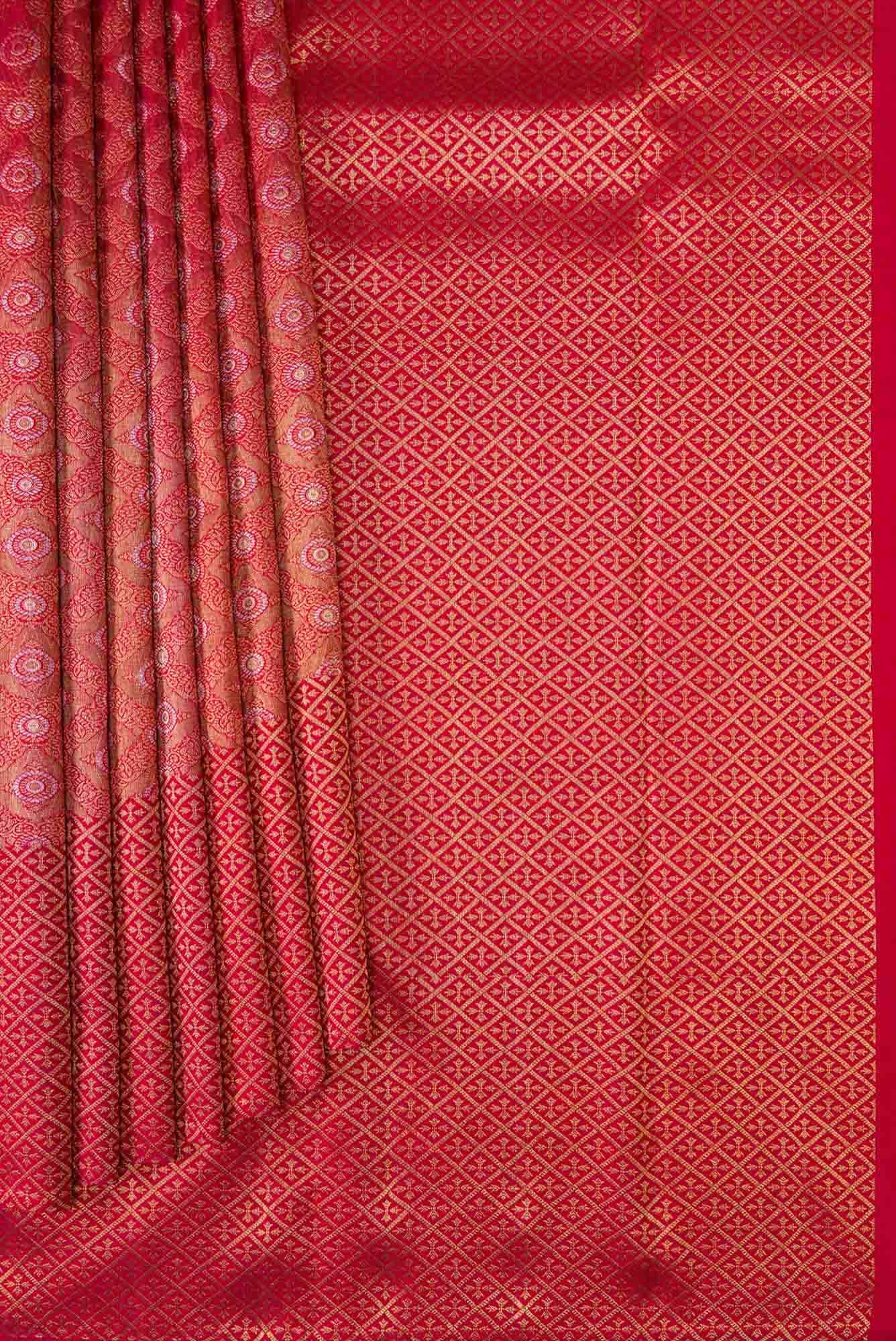 Pure Silk Pure Zari Red Dual Tone Kanjivaram Saree - Image 2