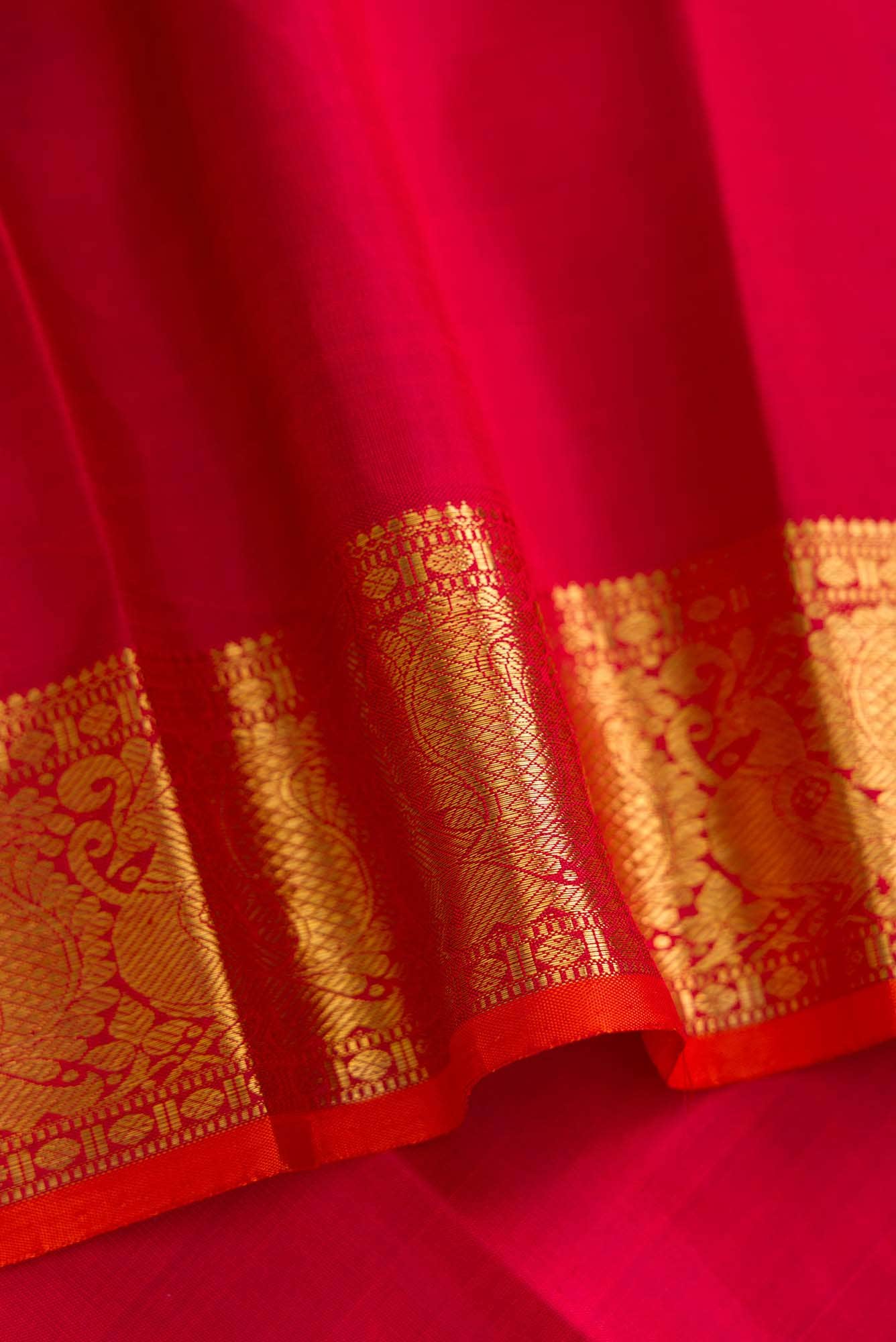 Pure Silk Pure Zari Maroon Dual Tone Kanjivaram Saree - Image 6