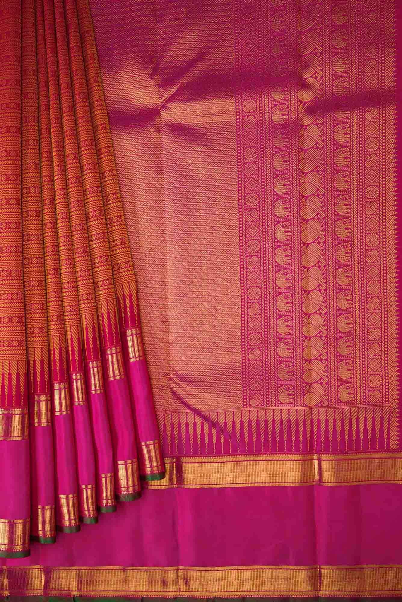 Pure Silk Pure Zari Maroon Dual Tone Kanchipuram Saree - Image 2