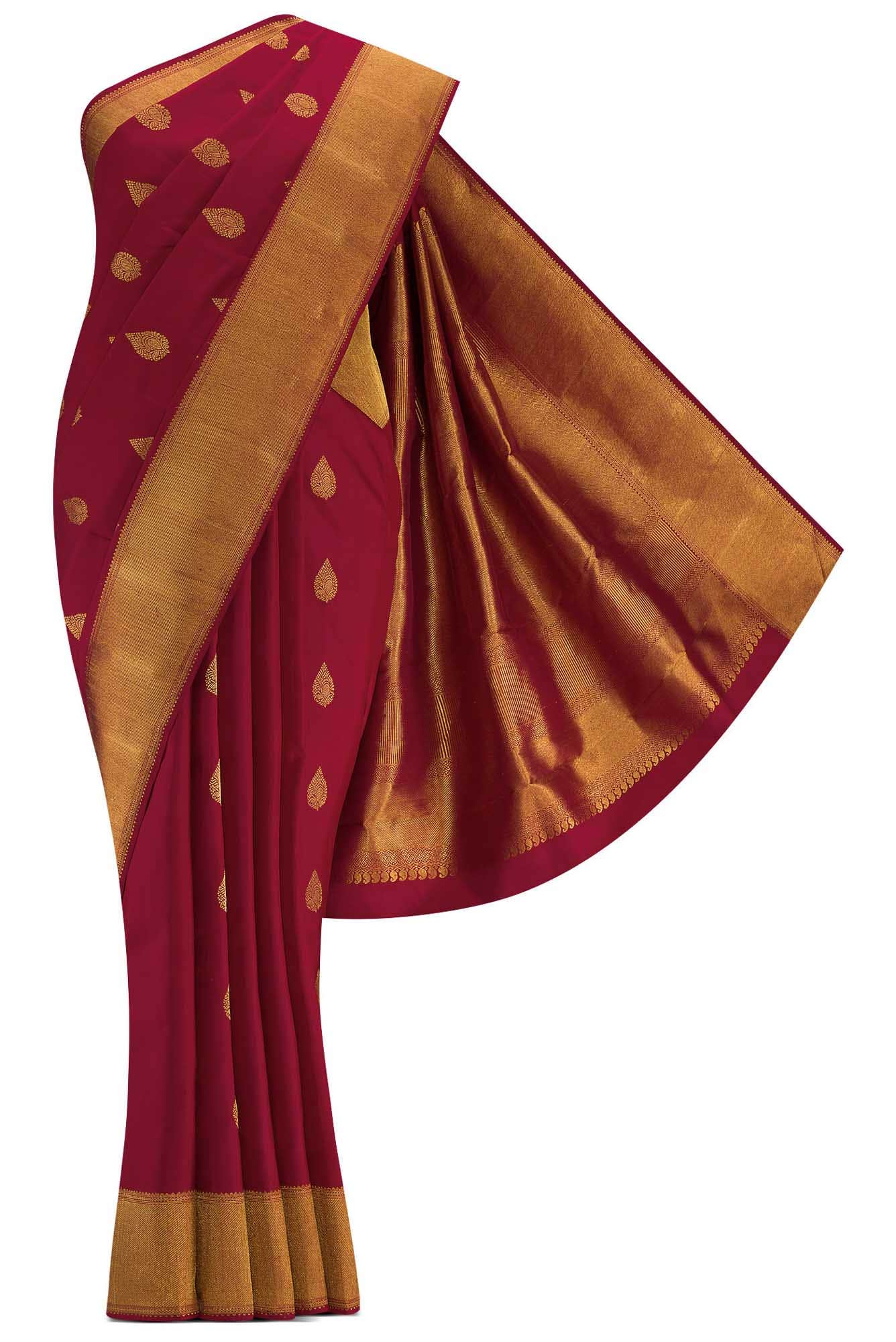 Pure Silk Pure Zari Maroon Dual Tone Kanjivaram Saree
