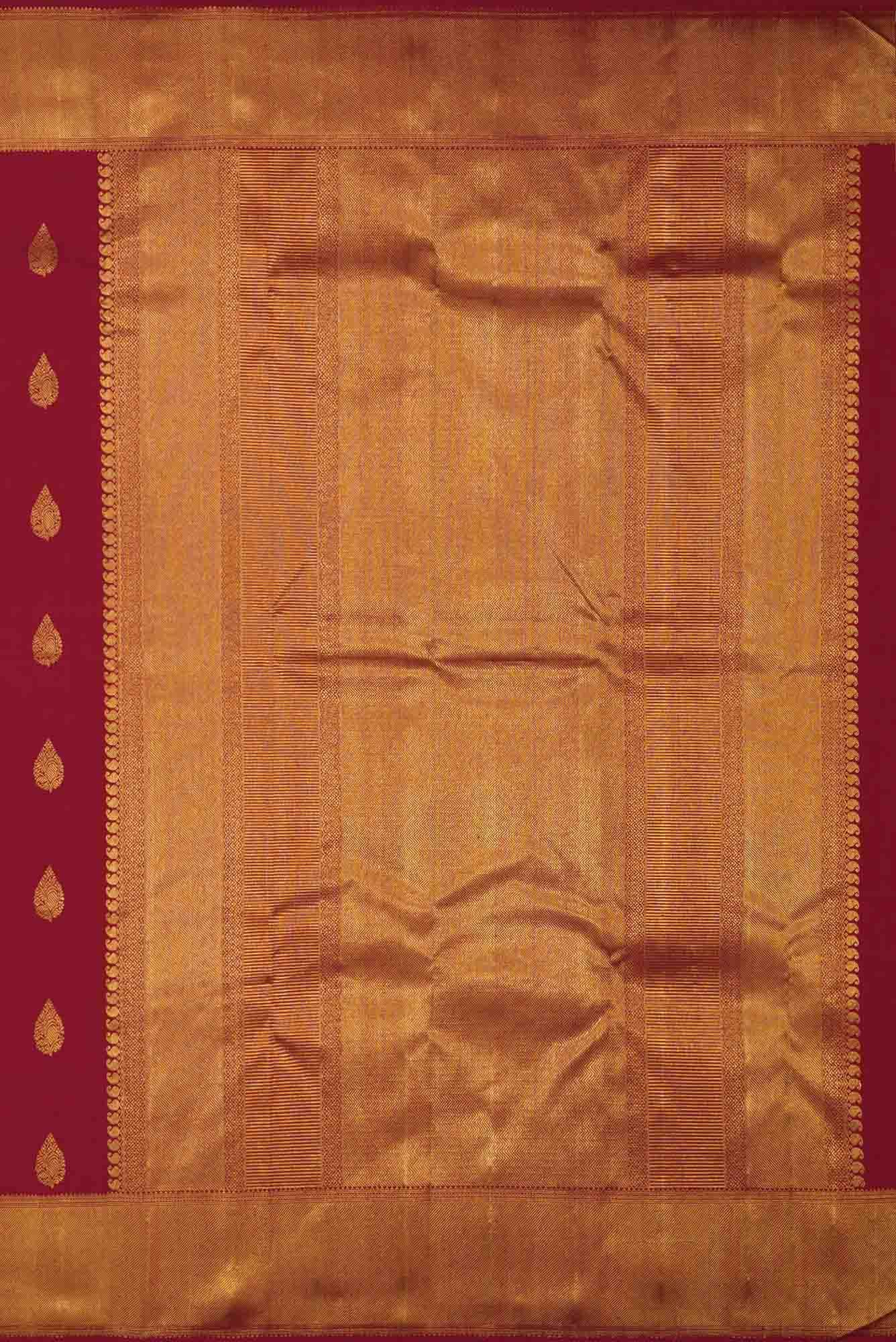 Pure Silk Pure Zari Maroon Dual Tone Kanjivaram Saree - Image 5