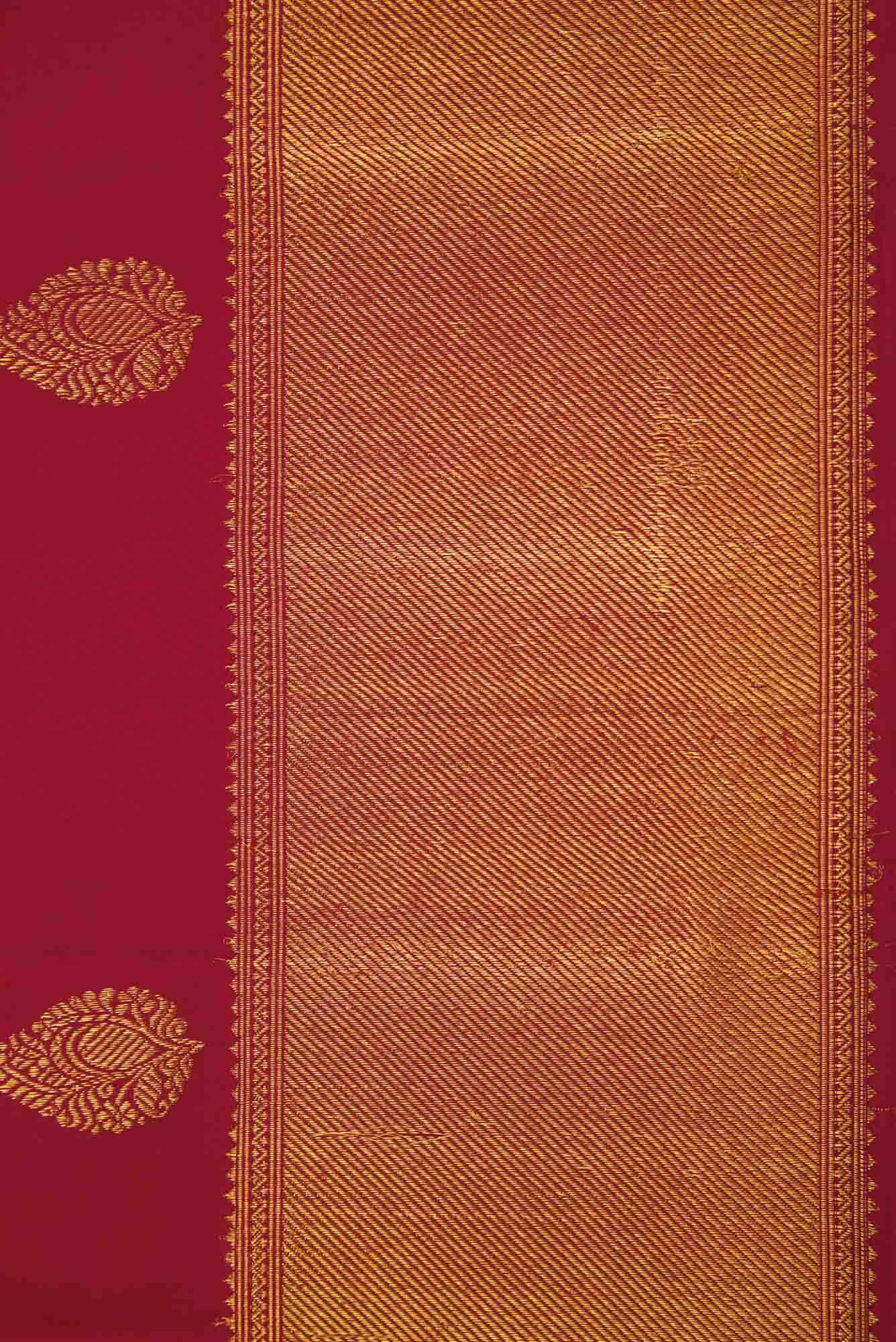 Pure Silk Pure Zari Maroon Dual Tone Kanjivaram Saree - Image 6