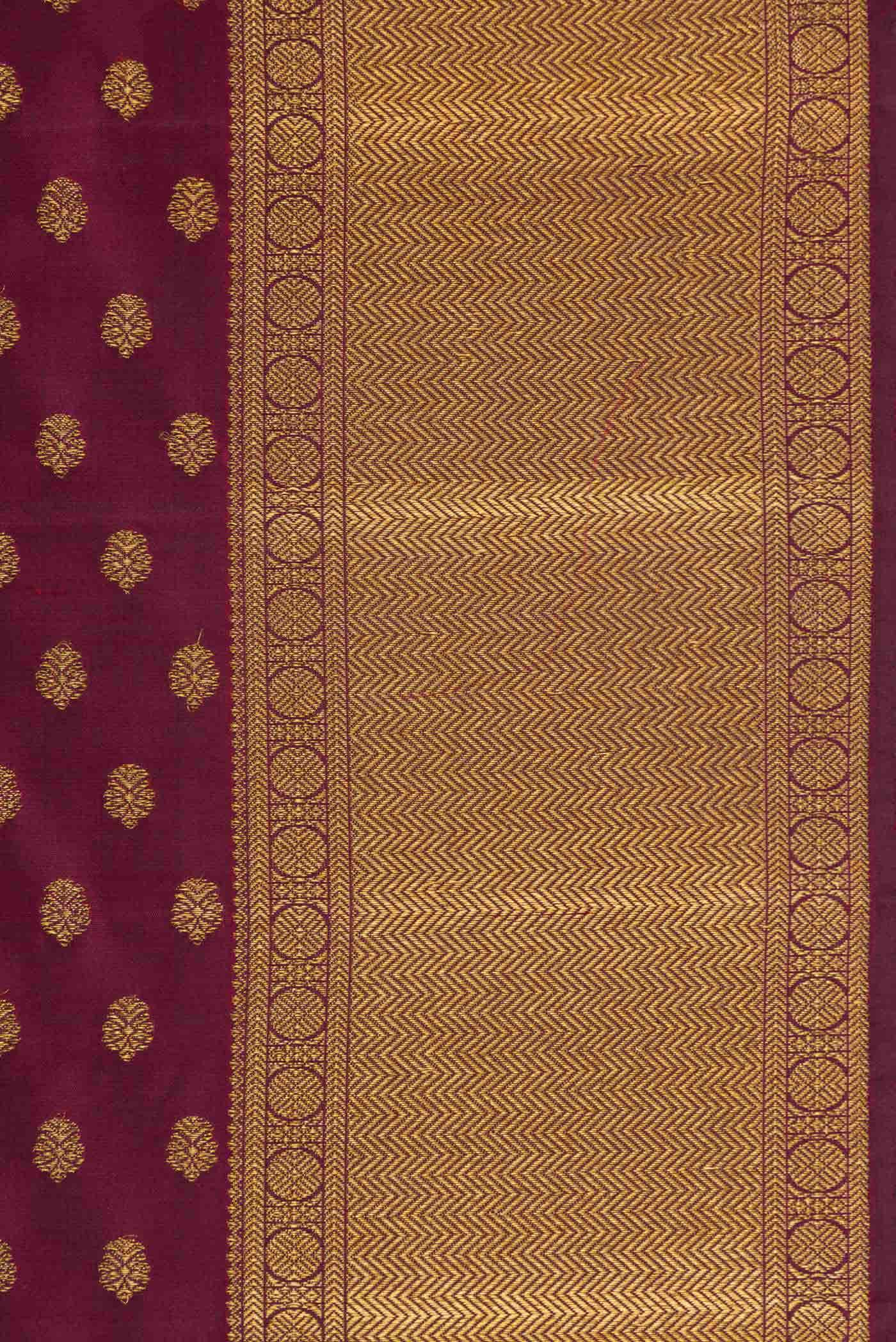 Pure Silk Pure Zari Maroon Dual Tone Kanjivaram Saree - Image 6