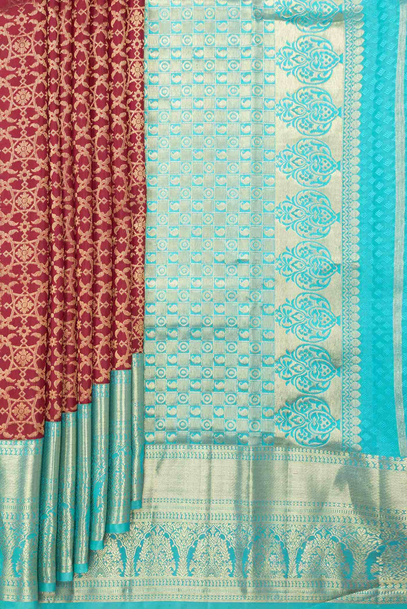 Maroon Dual Tone Kanjivaram Silk Saree - Image 2