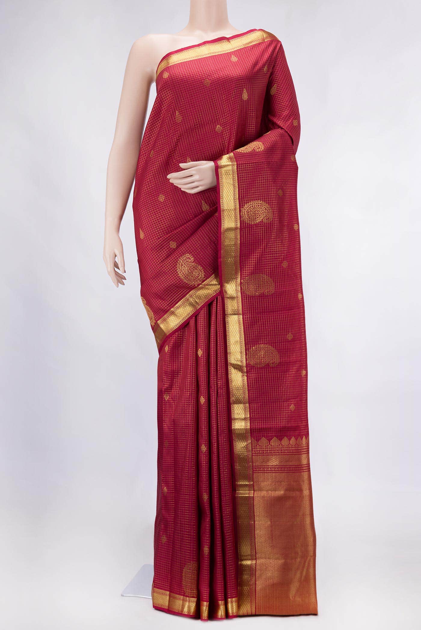 Pure Silk Pure Zari Maroon Dual Tone Kanjivaram Saree