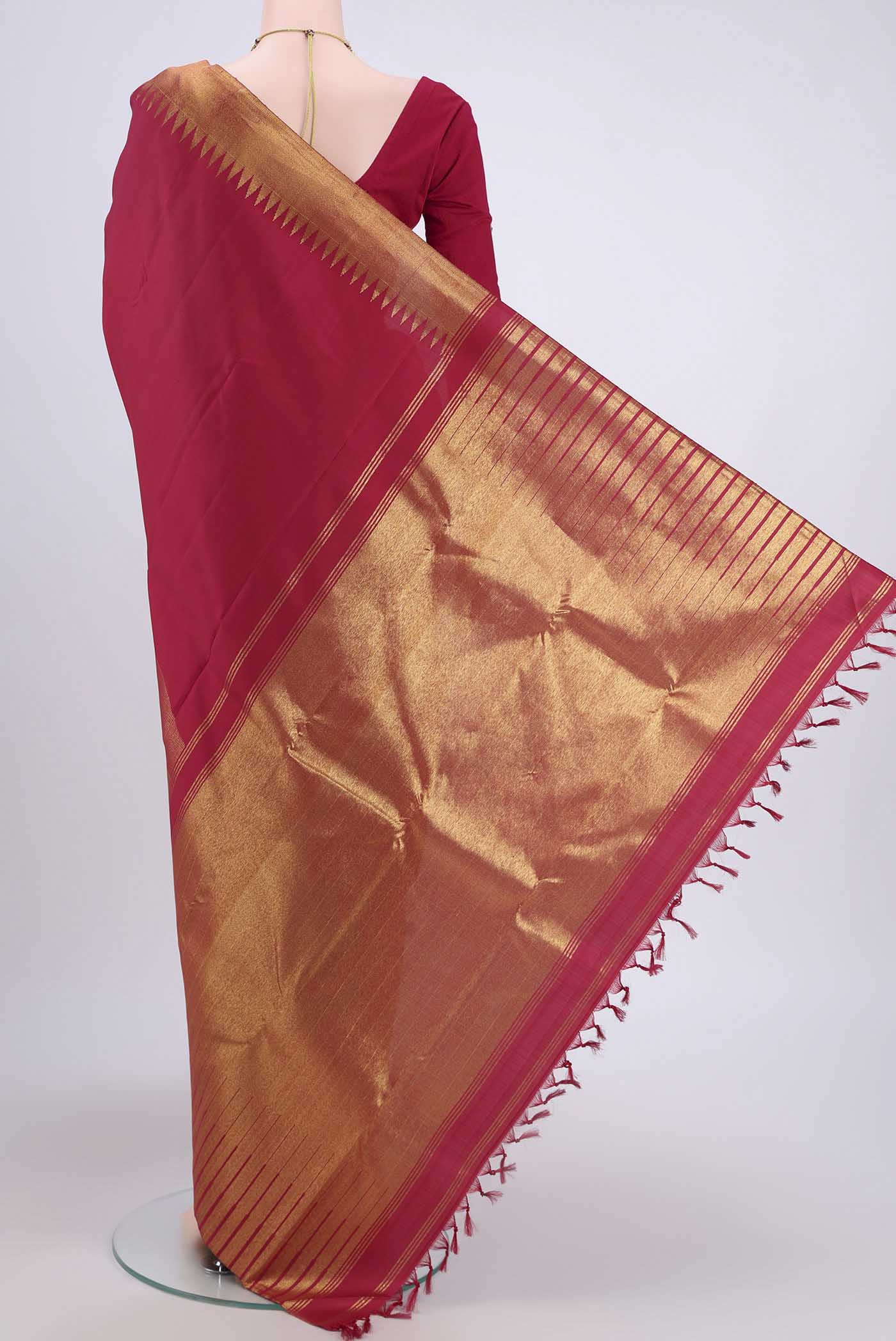 Maroon Kanjivaram Silk Saree - Image 3