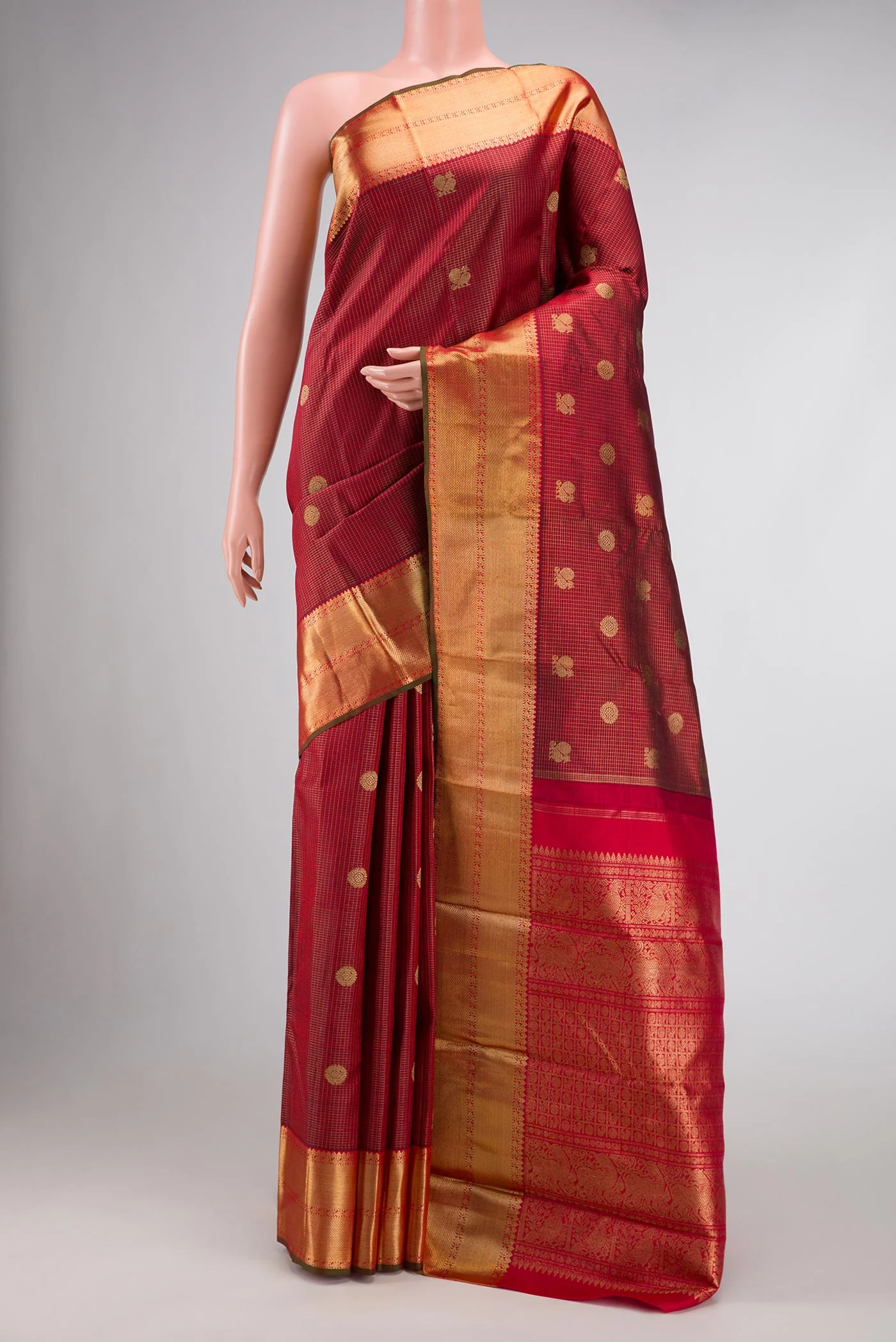Maroon Dual Tone Kanjivaram Silk Saree