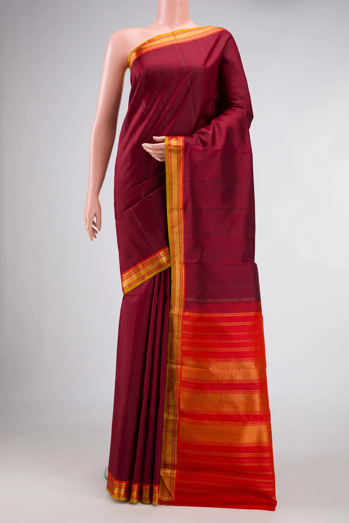 Maroon Dual Tone Kanjivaram Silk Saree