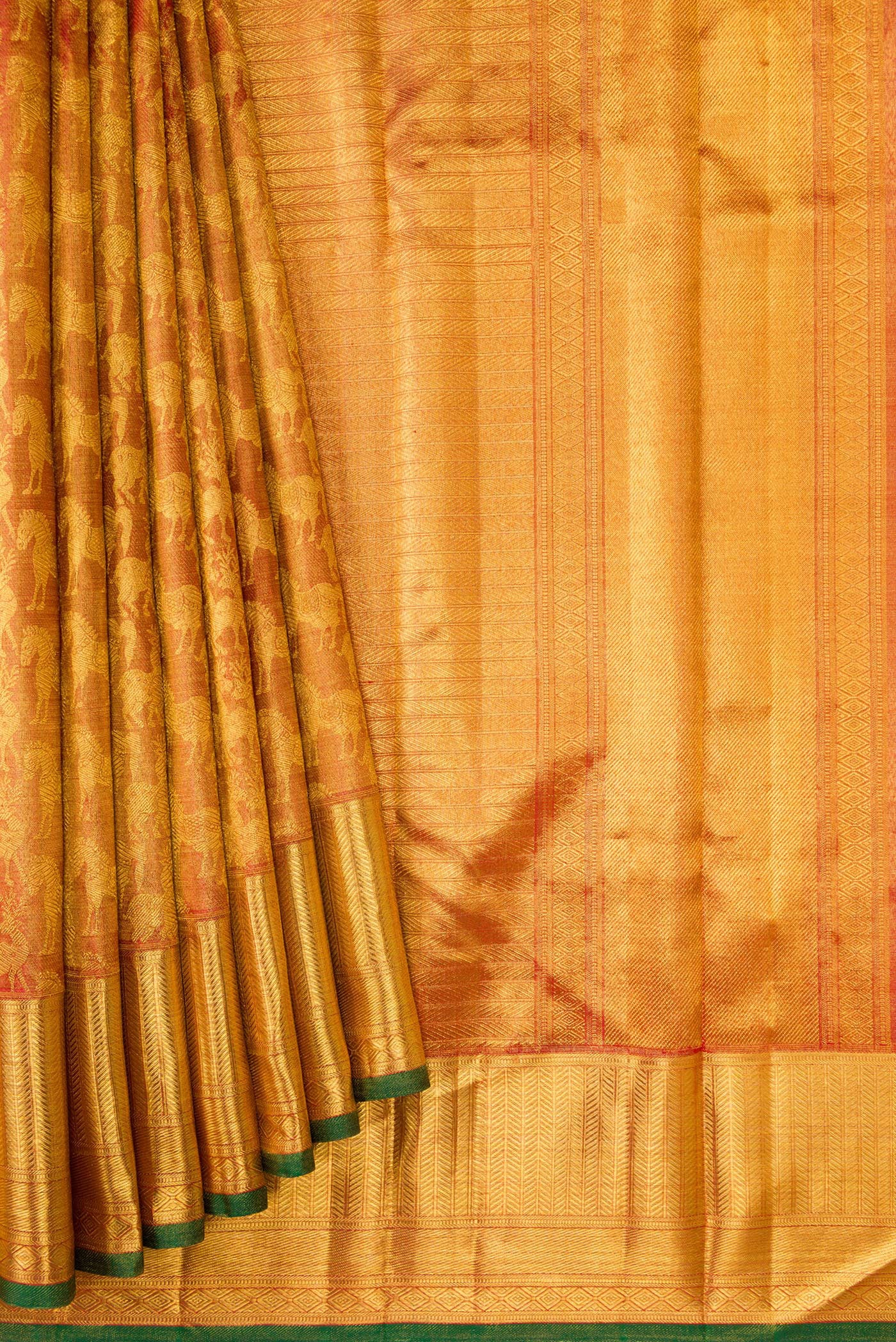 Gold with maroon Color Kanjivaram Tissue Silk Saree - Image 4
