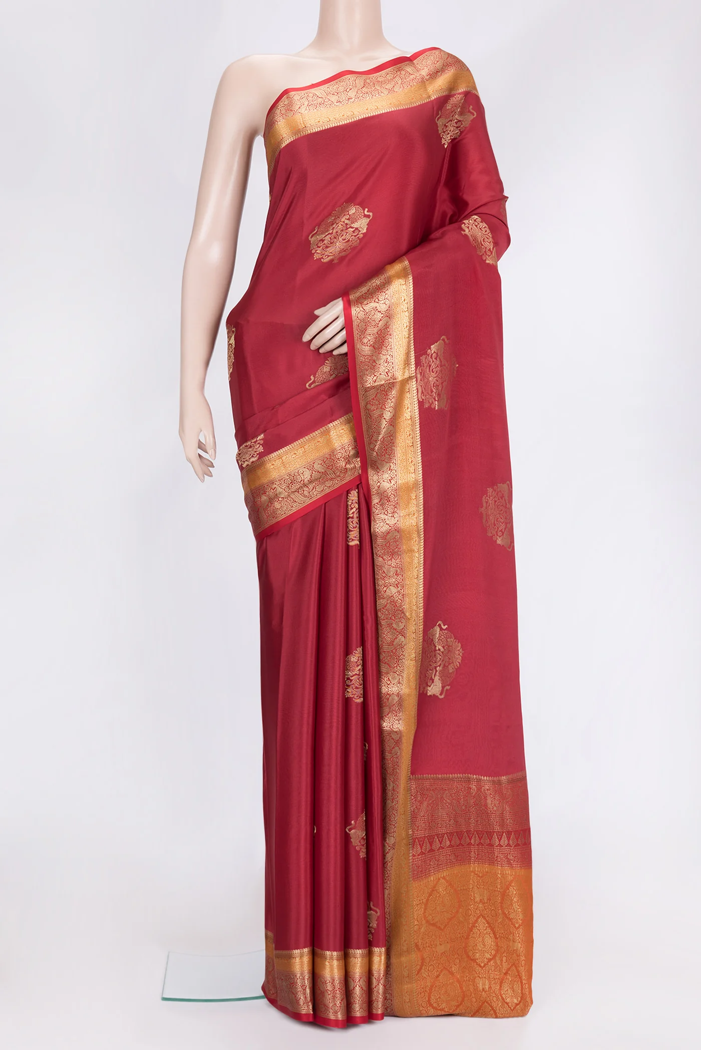 Maroon Mysore Crepe Saree