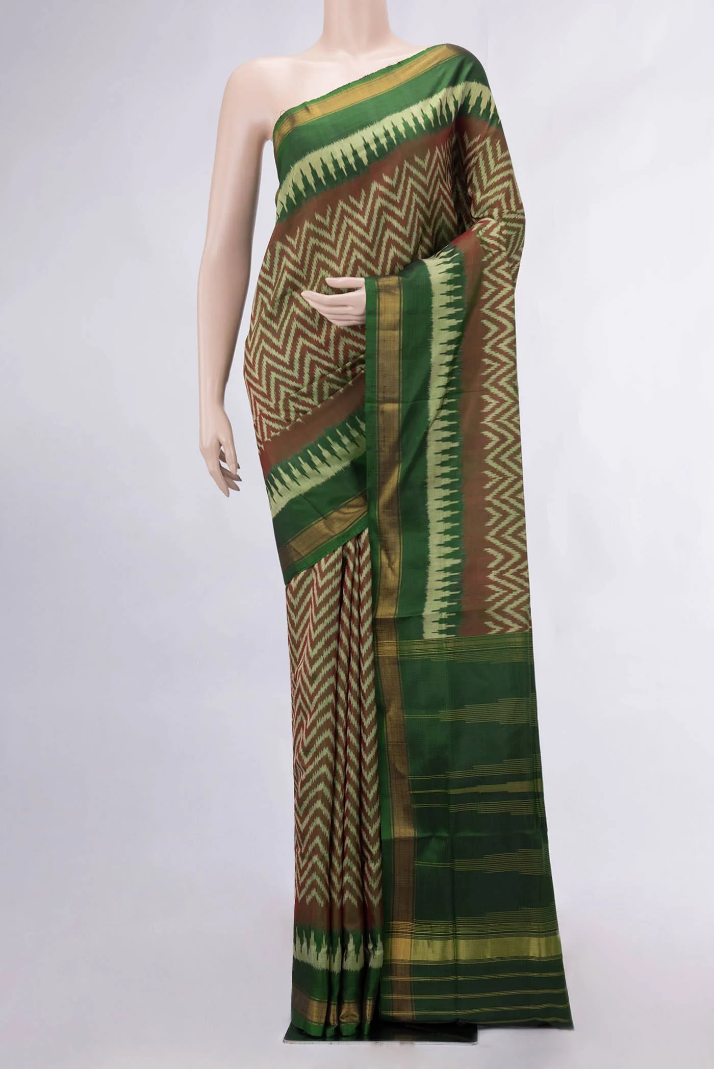 Brown with Green Color Rajkot Patola Silk Saree