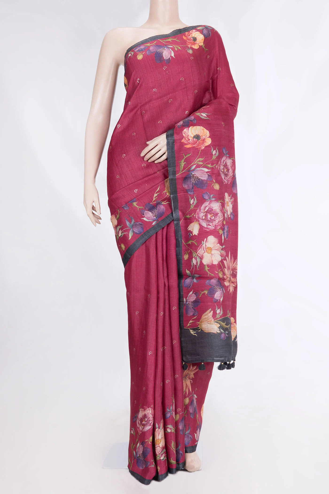 Maroon Dual Tone Tussar Silk Saree