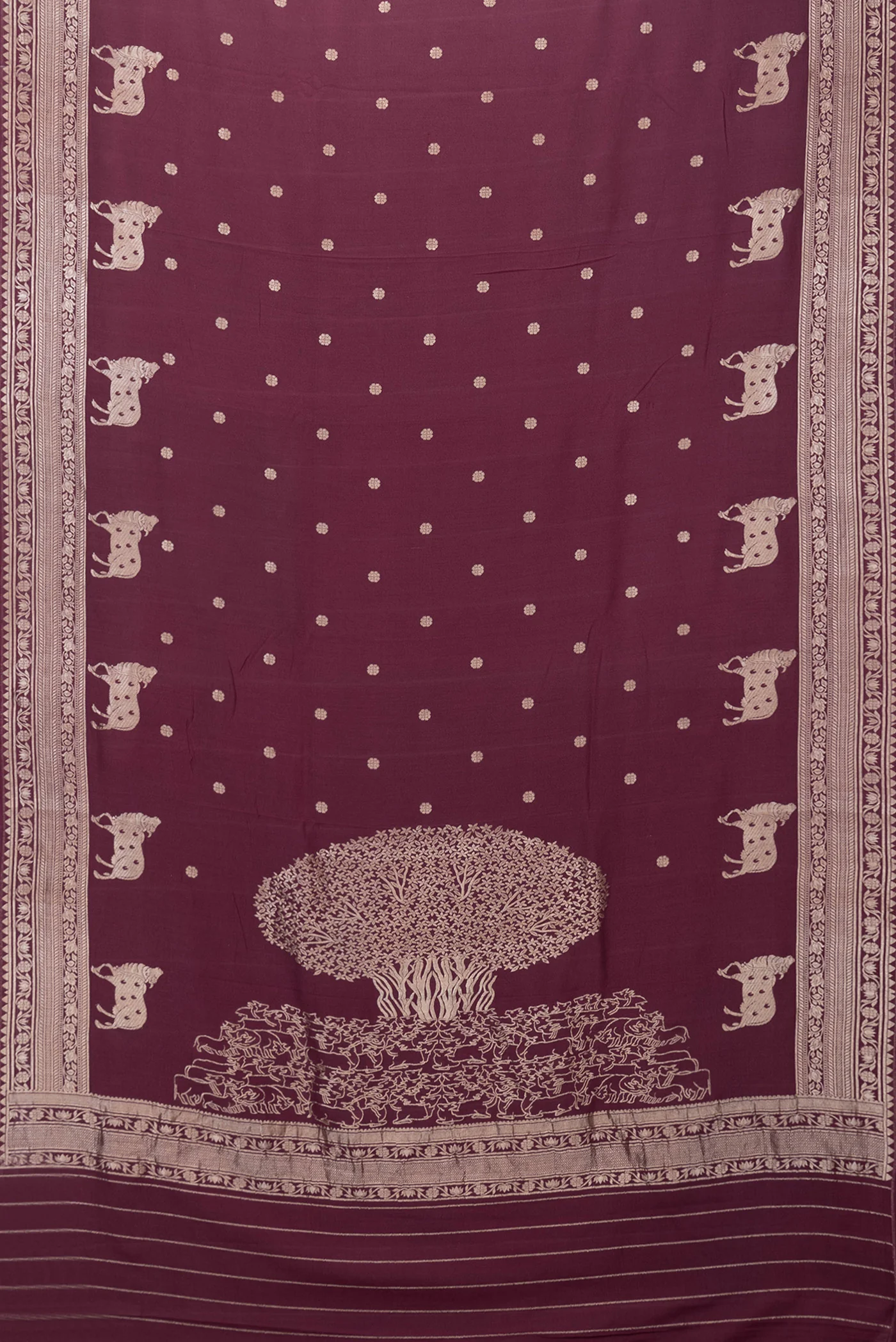Burgundy Banarasi Tussar Georgette Saree - Image 6