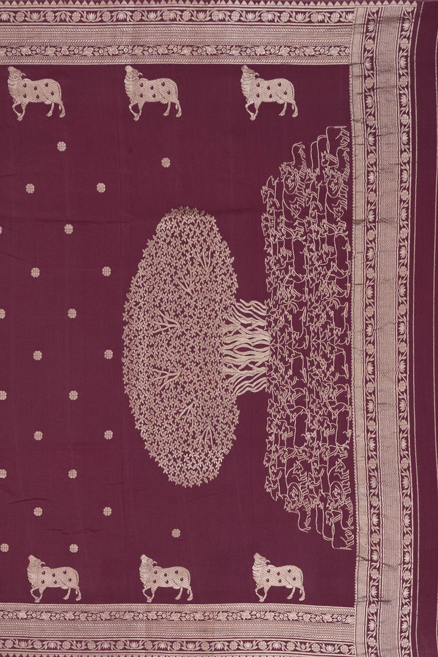 Burgundy Banarasi Tussar Georgette Saree - Image 7