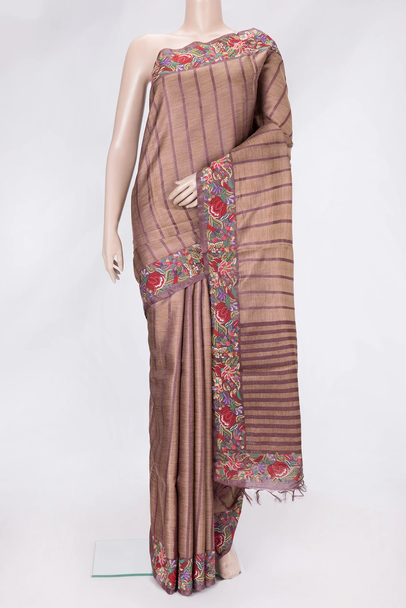 Brown Tussar Silk Saree