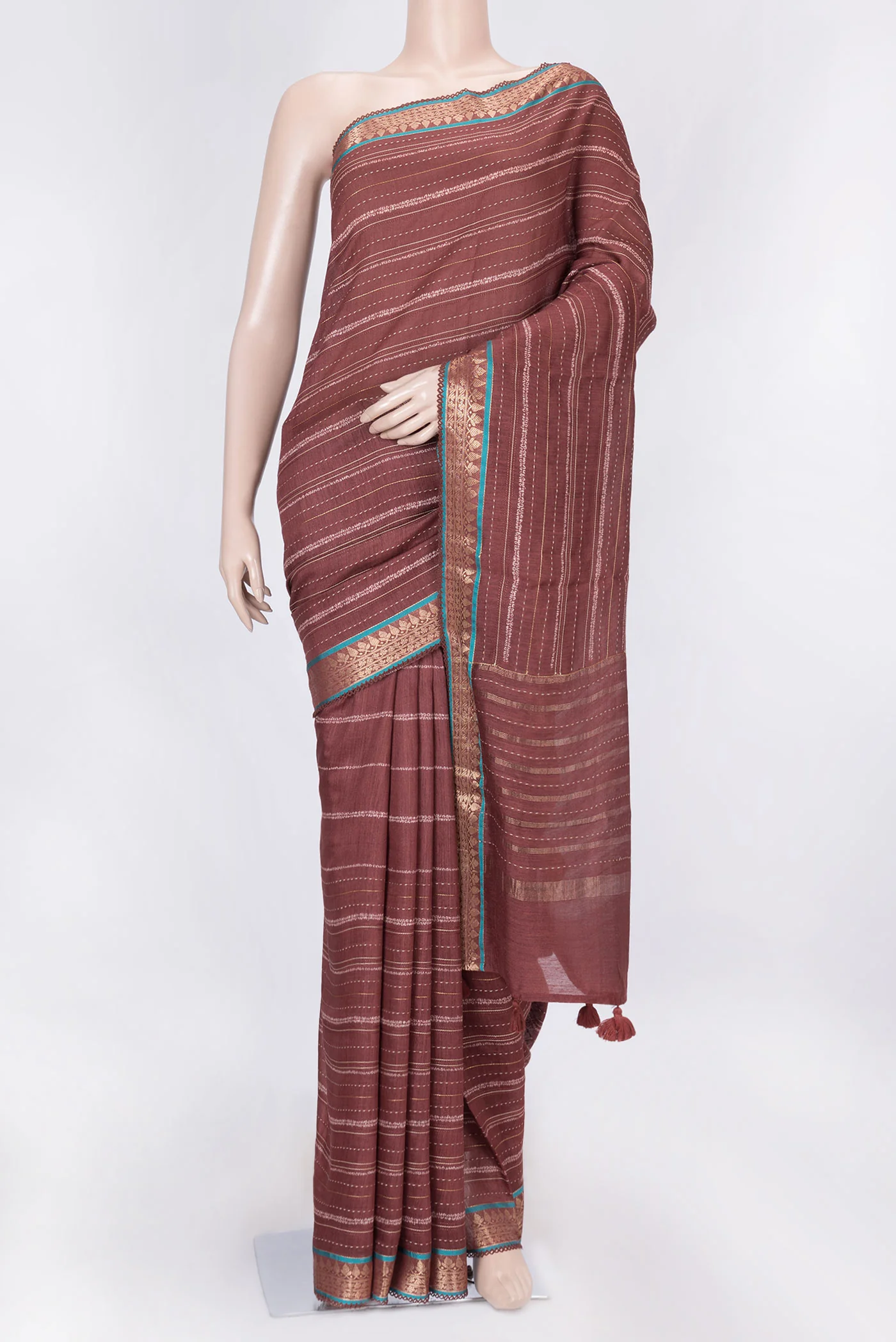 Brown Tussar Silk Saree