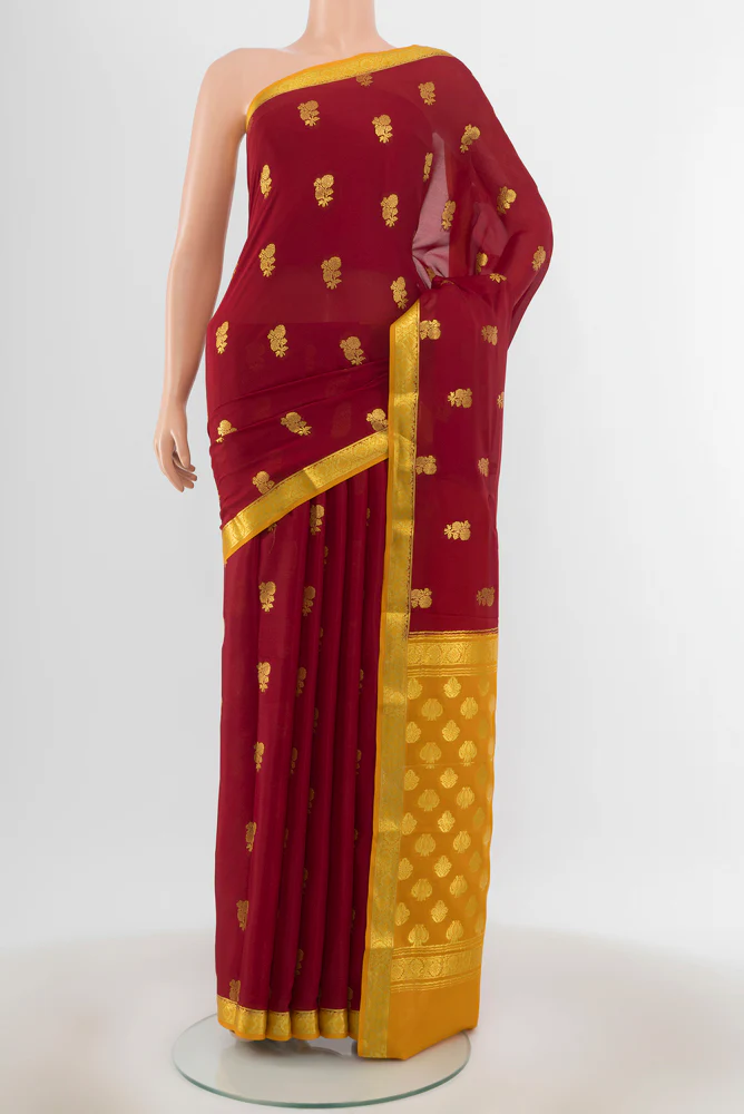 Maroon Mysore Crepe Saree