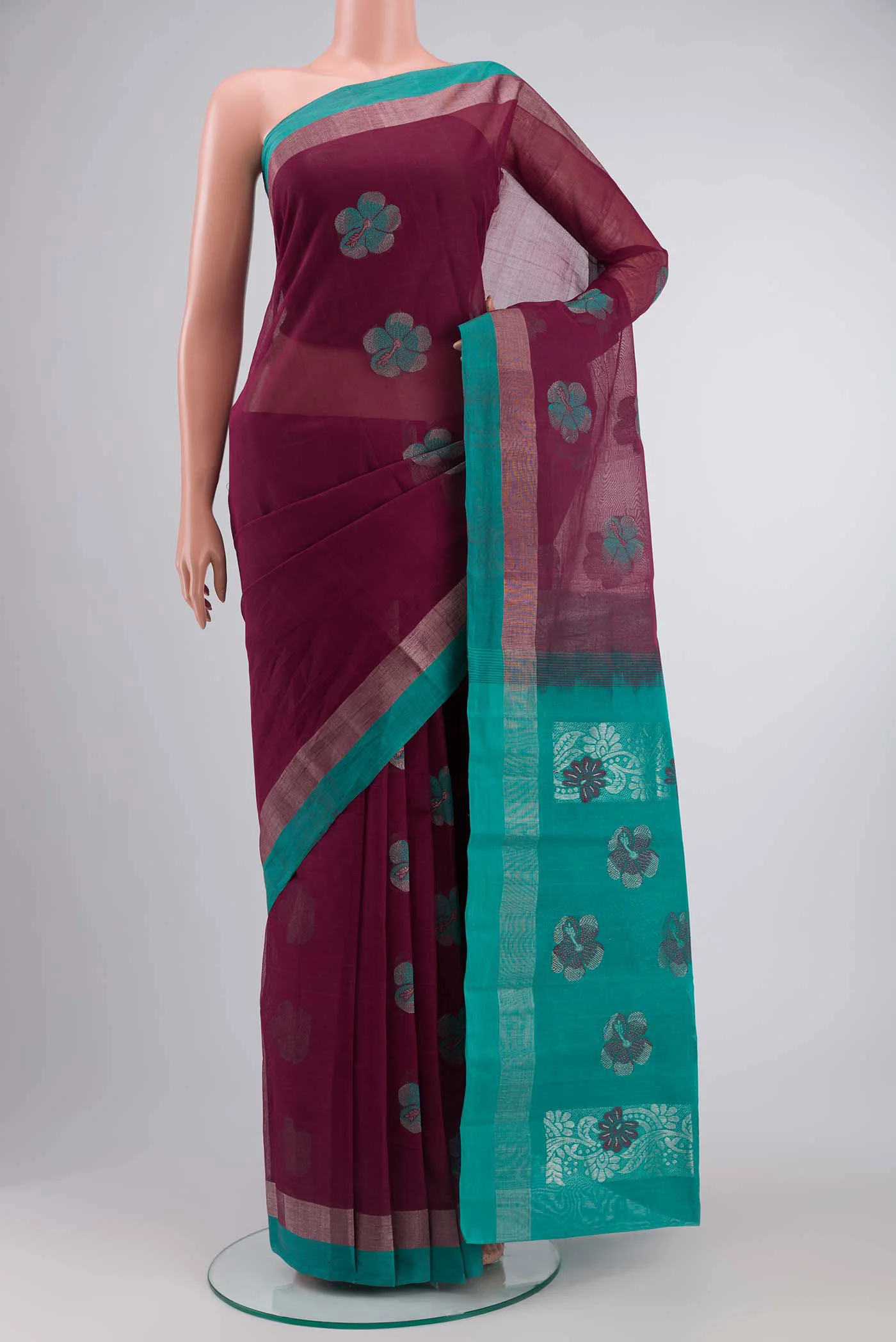 Maroon Kanchi Cotton Saree