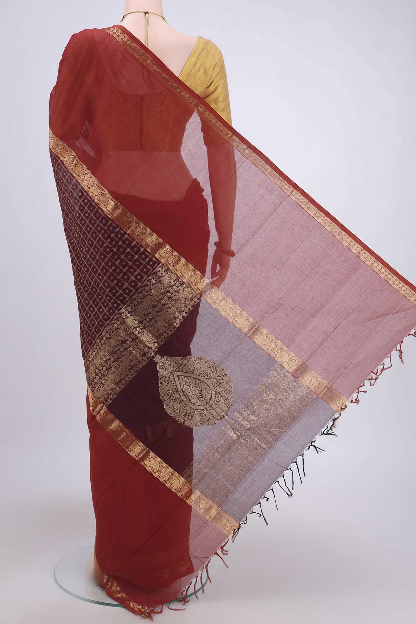 Coffee Brown Kanchi Cotton Saree - Image 3