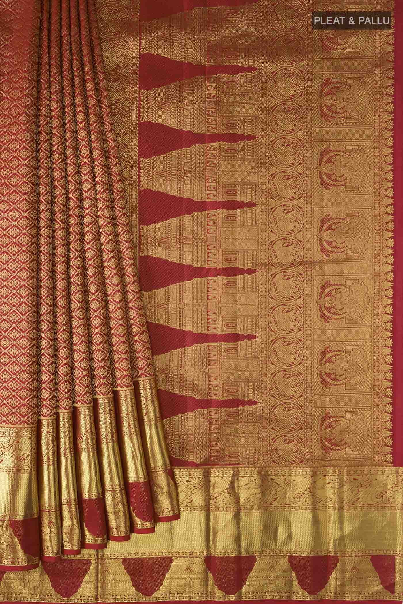 Maroon Kanjivaram Silk Saree - Image 4