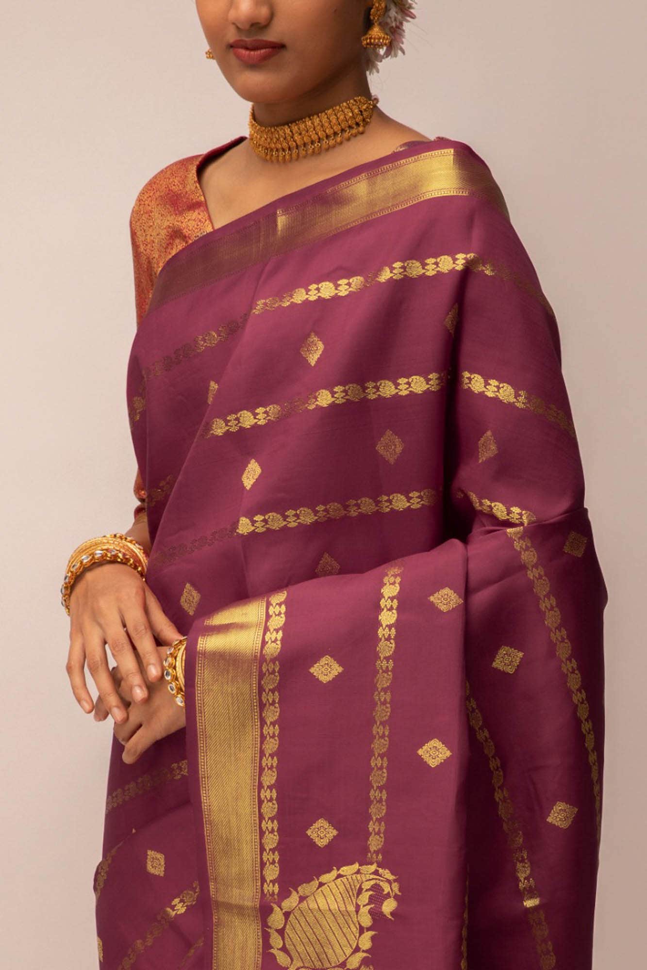 Ramya-Maroon Kanchipuram Silk Saree - Image 3