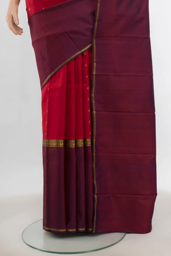 Pure Silk Pure Zari Red Kanjivaram Saree - Image 3