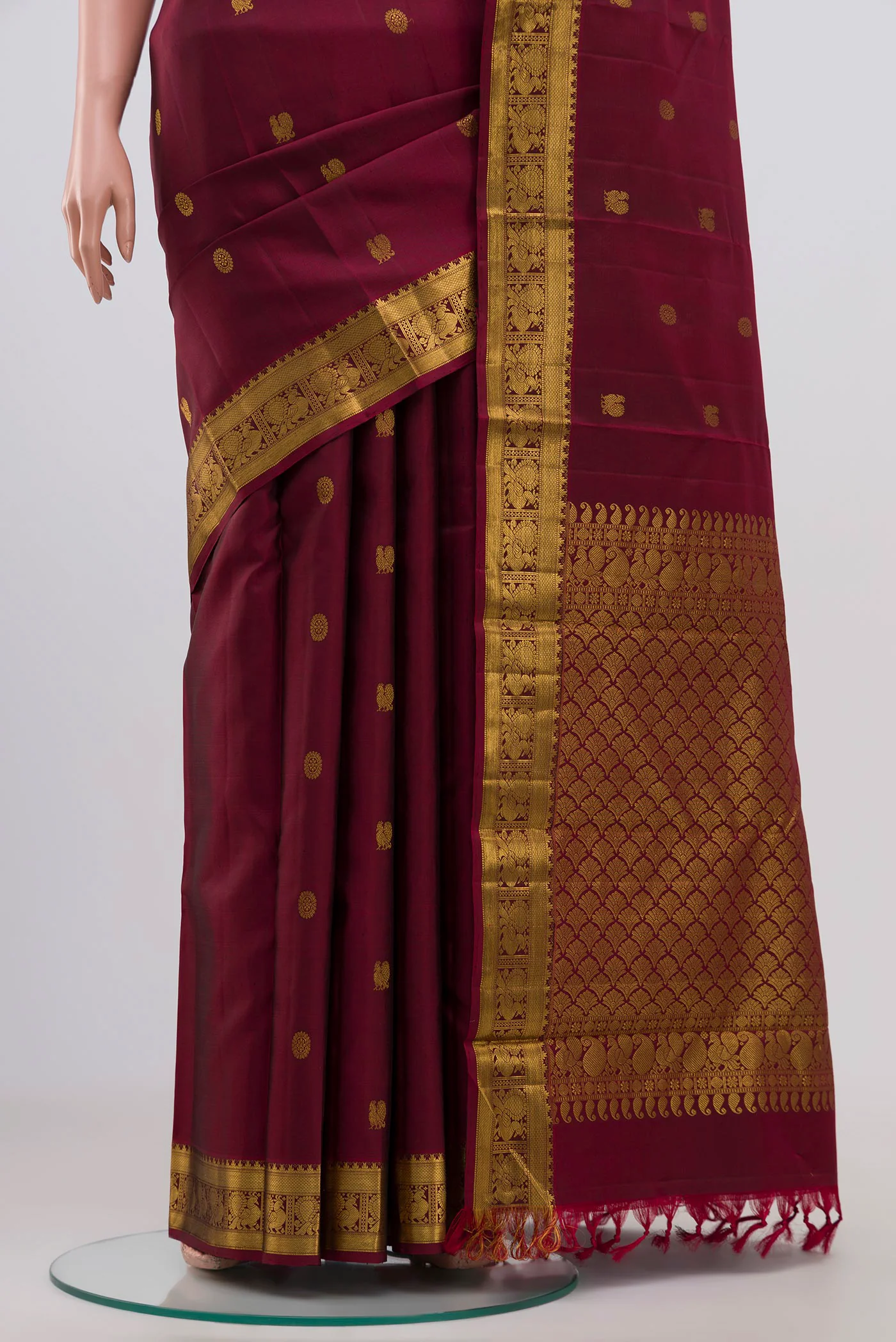 Maroon Kanjivaram Silk Saree - Image 3
