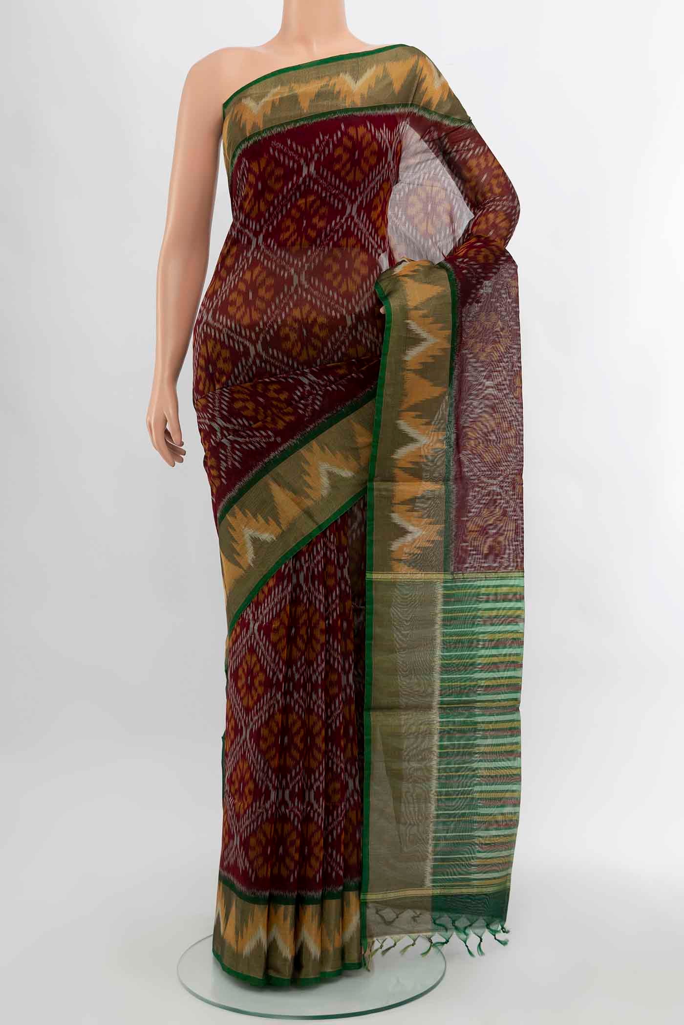 Maroon Kora Cotton Saree