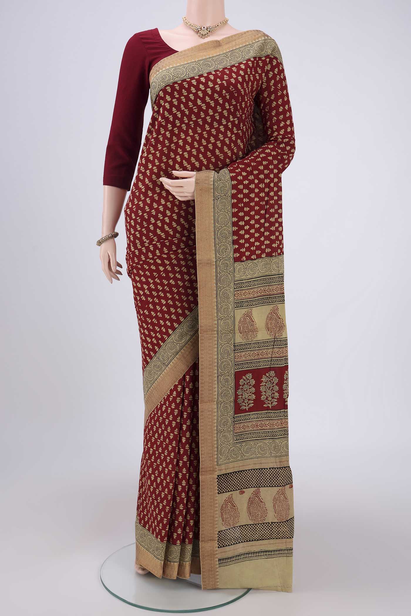 Rust Mangalagiri Cotton Saree