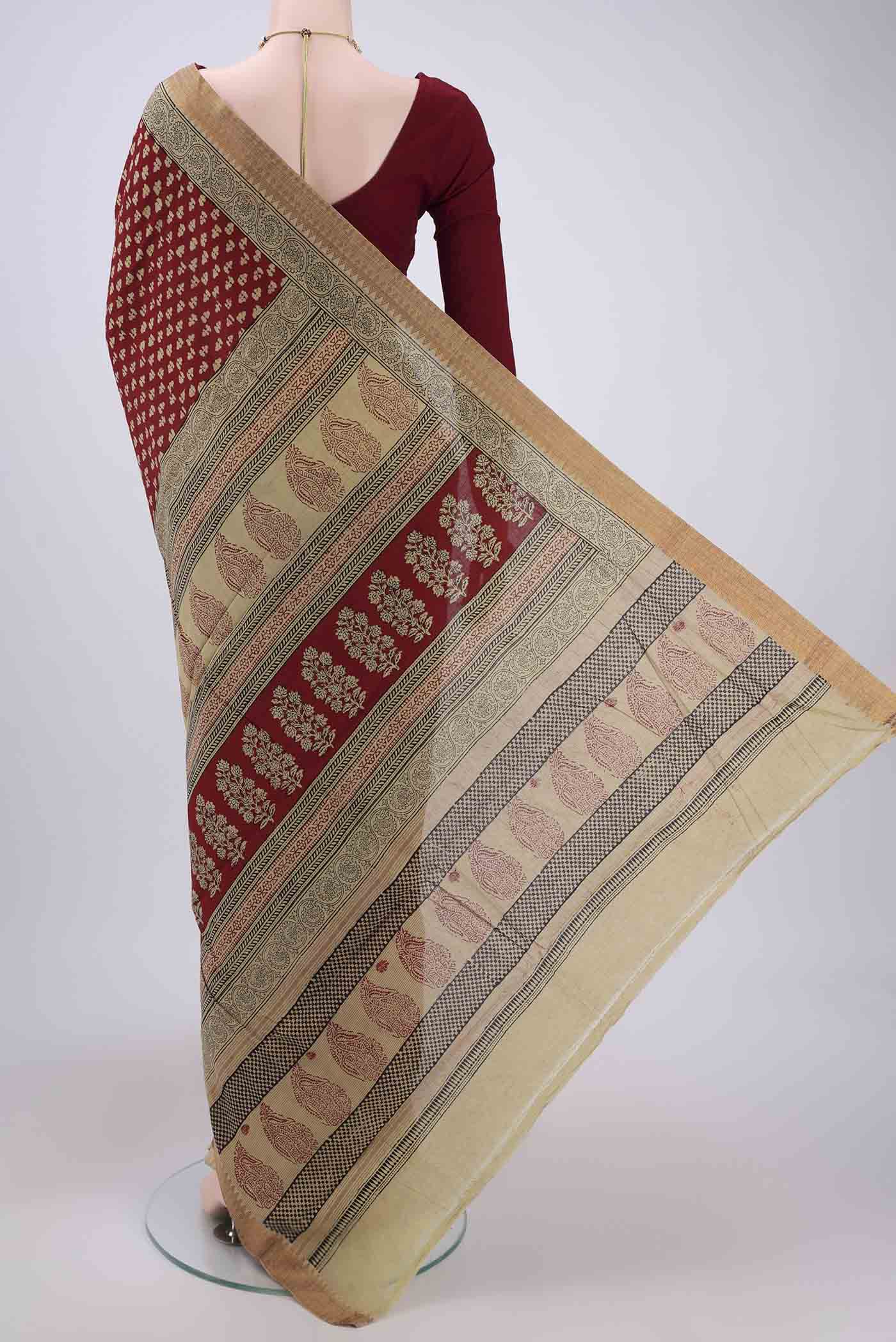 Rust Mangalagiri Cotton Saree - Image 3