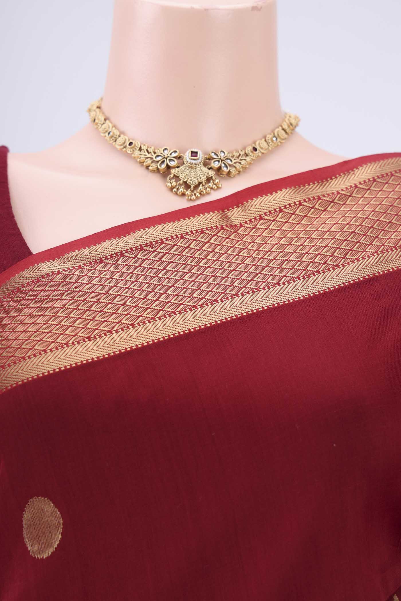 Maroon Maheshwari Silk Cotton Saree - Image 2