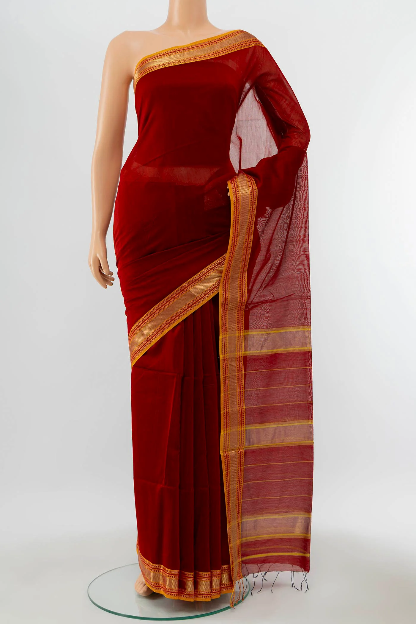 Maroon Maheshwari Silk Cotton Saree