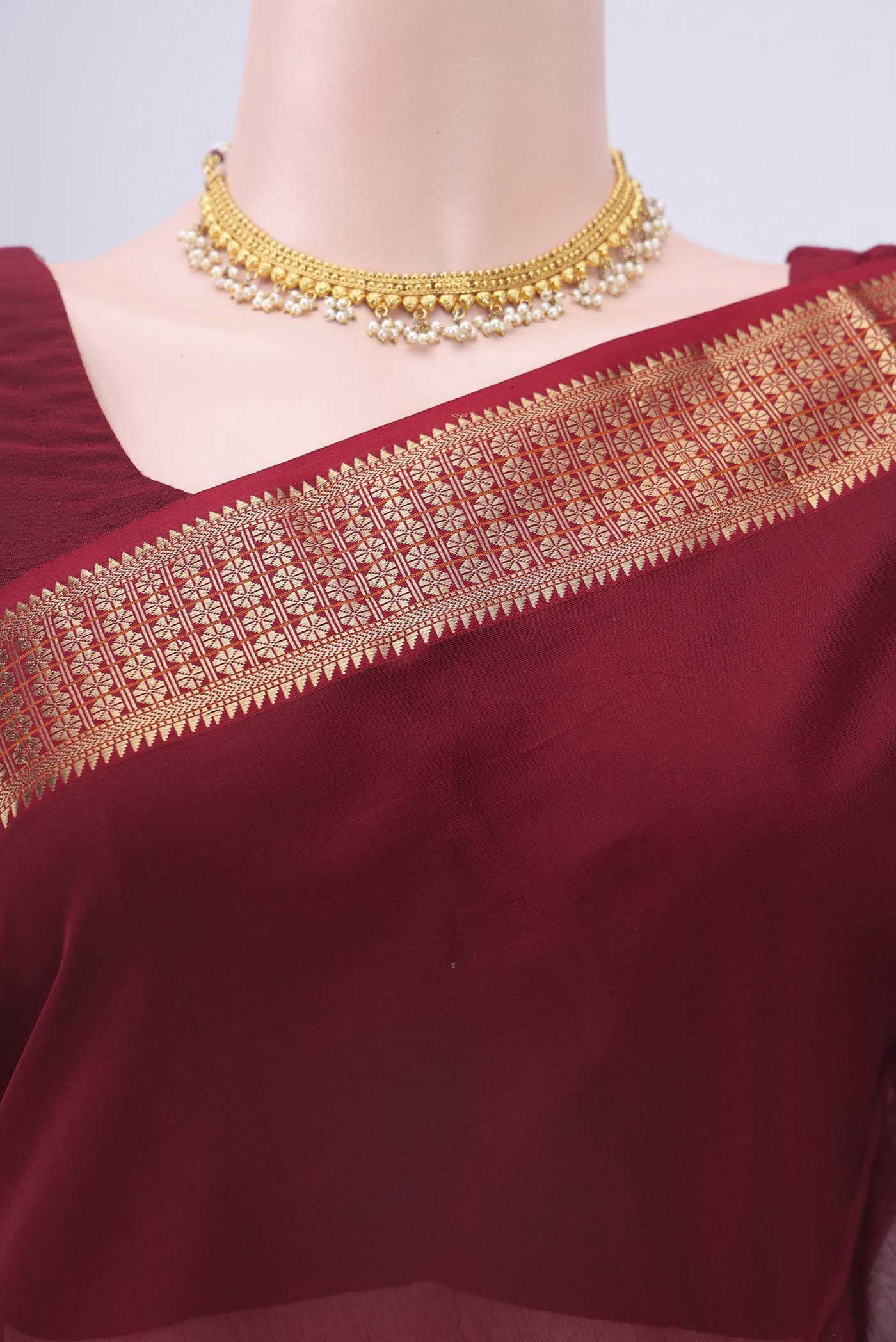 Maroon Maheshwari Silk Cotton Saree - Image 2