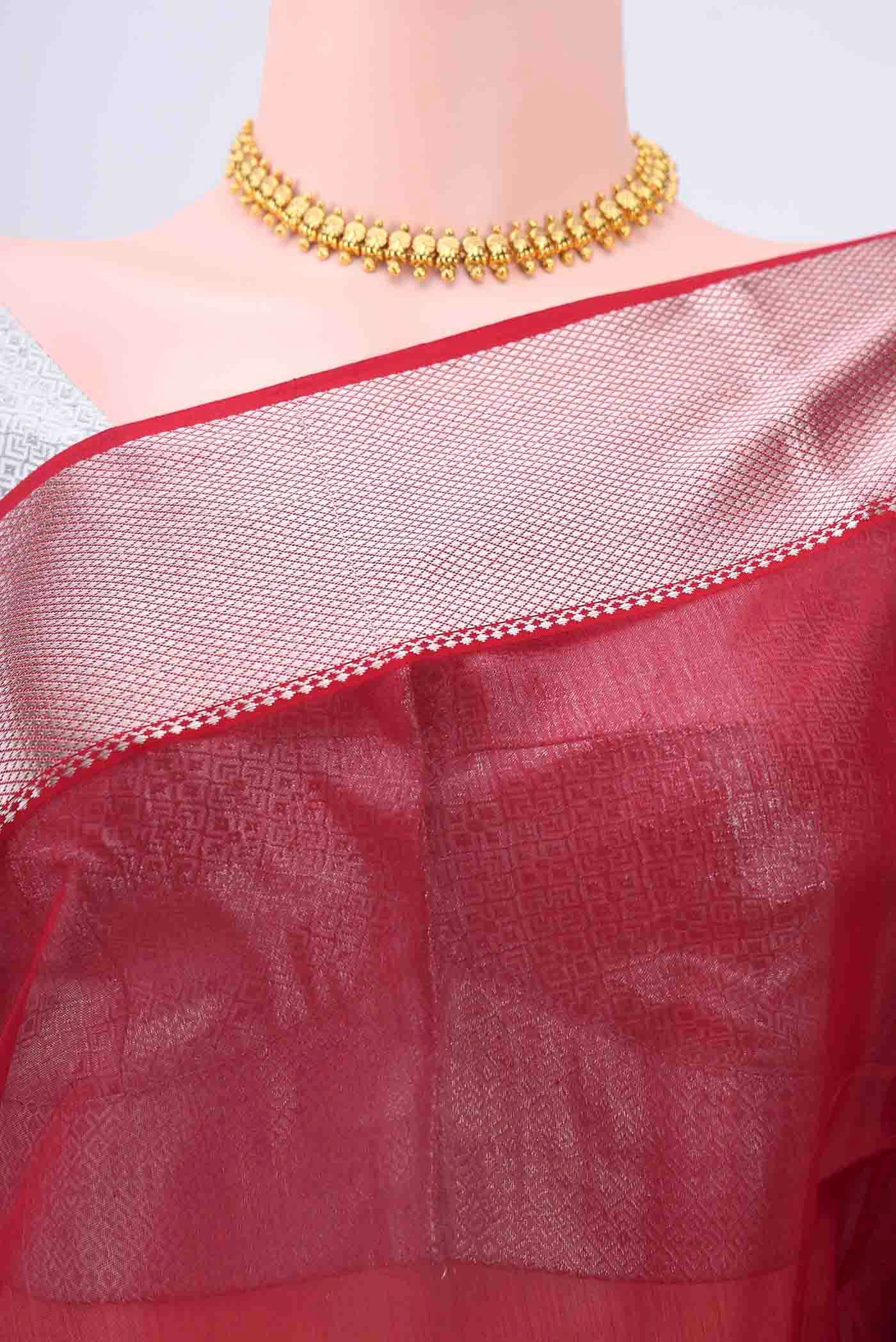 Maroon Maheshwari Silk Cotton Saree - Image 2