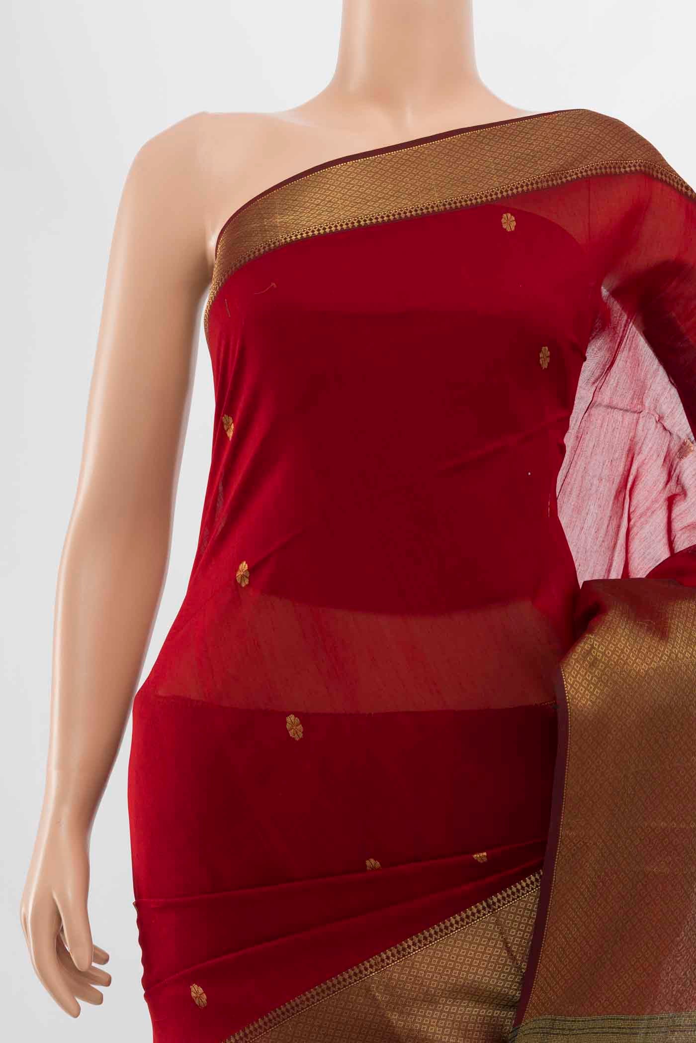Maroon Maheshwari Silk Cotton Saree - Image 2