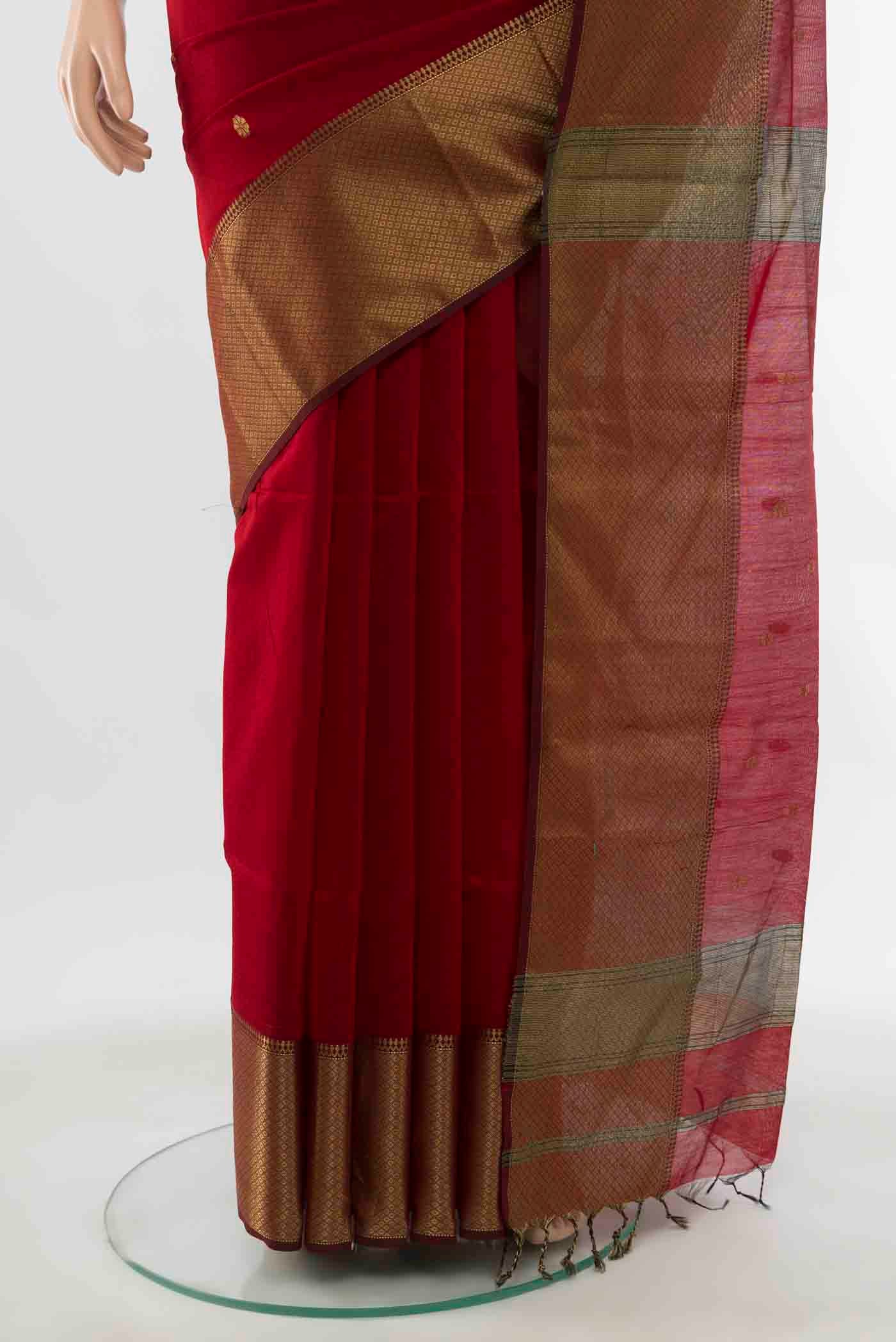 Maroon Maheshwari Silk Cotton Saree - Image 3