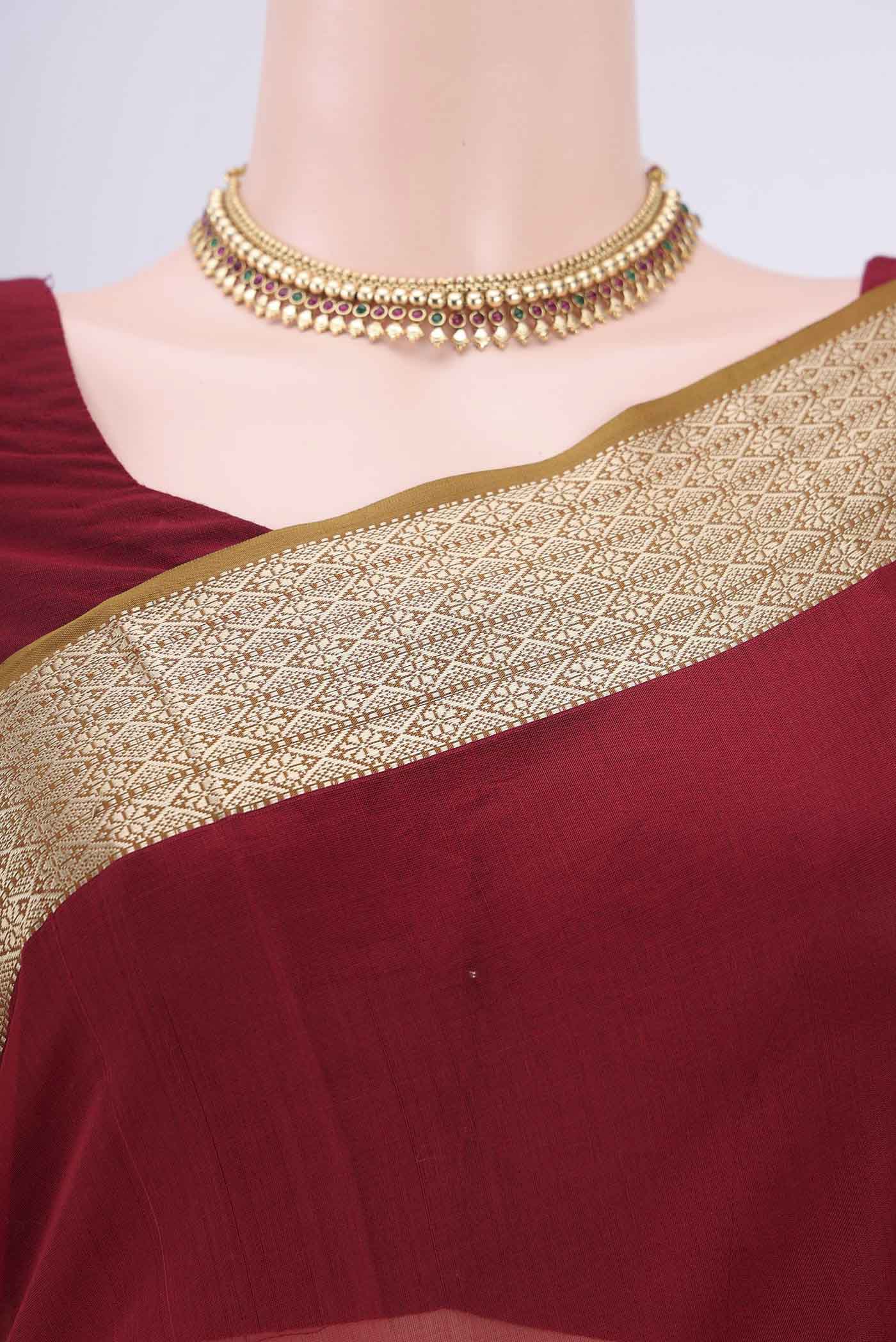 Maroon Maheshwari Silk Cotton Saree - Image 2